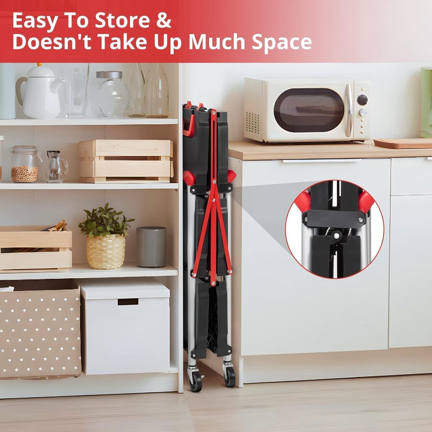 3 Tier Rolling Cart, 167 Lbs Foldable Utility Service Cart, Portable Utility Cart with Lockable Universal Wheels, No Installation Required, Suitable for Warehouse, Garden, Office, Kitchen