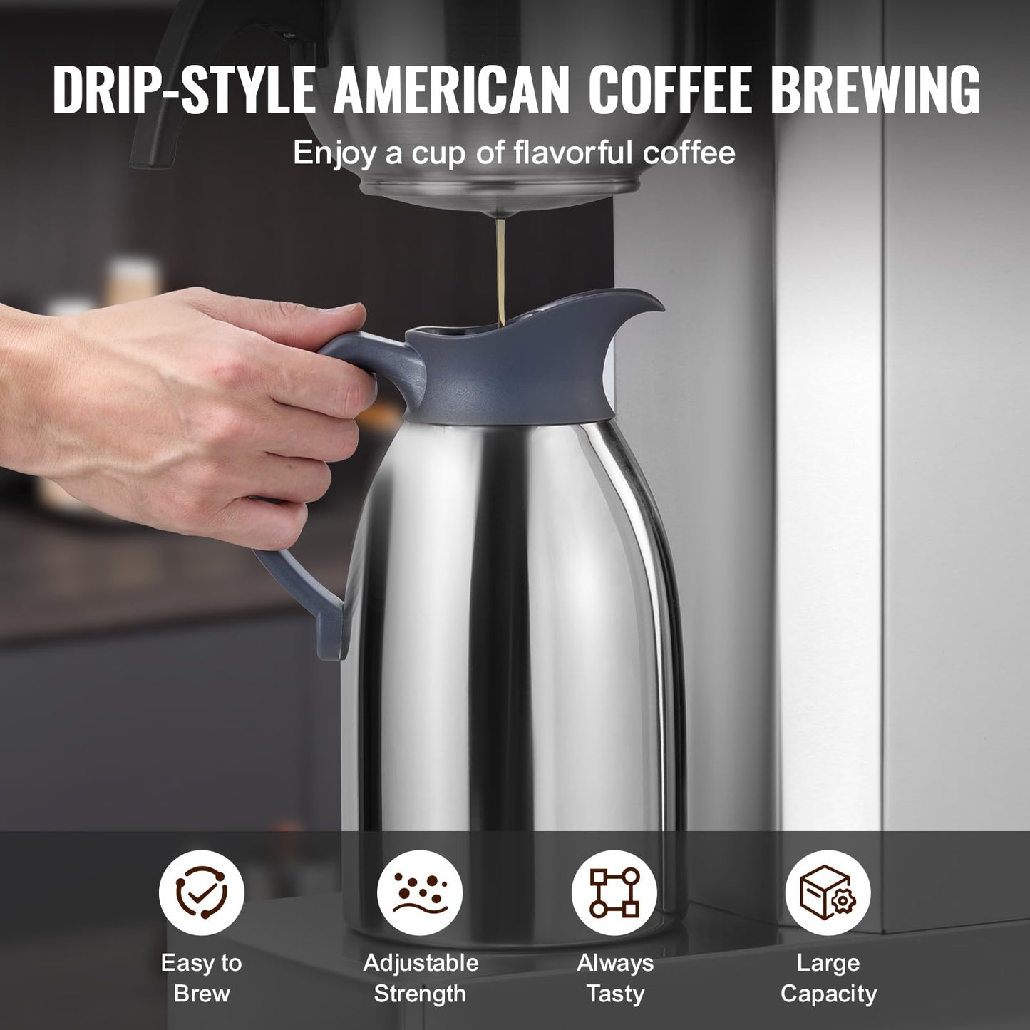 VEVOR 12 Cups Commercial Drip Coffee Maker, Coffee Maker Machine with Thermal Carafe to Keep Warm or Cold, Stainless Steel Pour Over Coffee Brewer for Restaurant, Office, Cafe