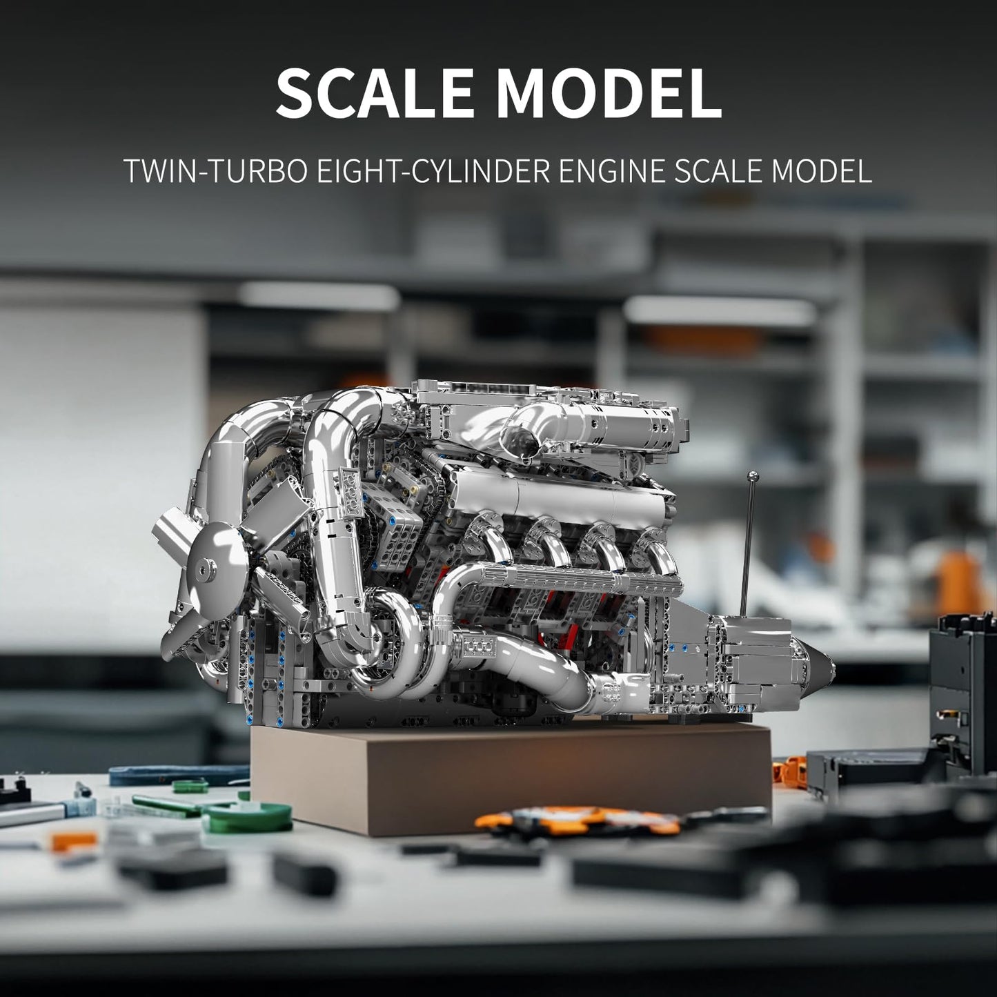 Mould King V8 Twin-Turbo Engine Model Kit That Runs, Mini Engines Building Blocks Set for Adults with Battery and Motor, Engineering Construction STEM Toy for Teens(2899 PCS)