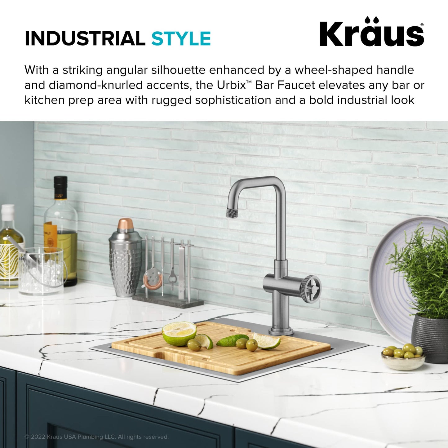 KRAUS Urbix Industrial Single Handle Bar Kitchen Faucet in Brushed Gold, KPF-3127BG