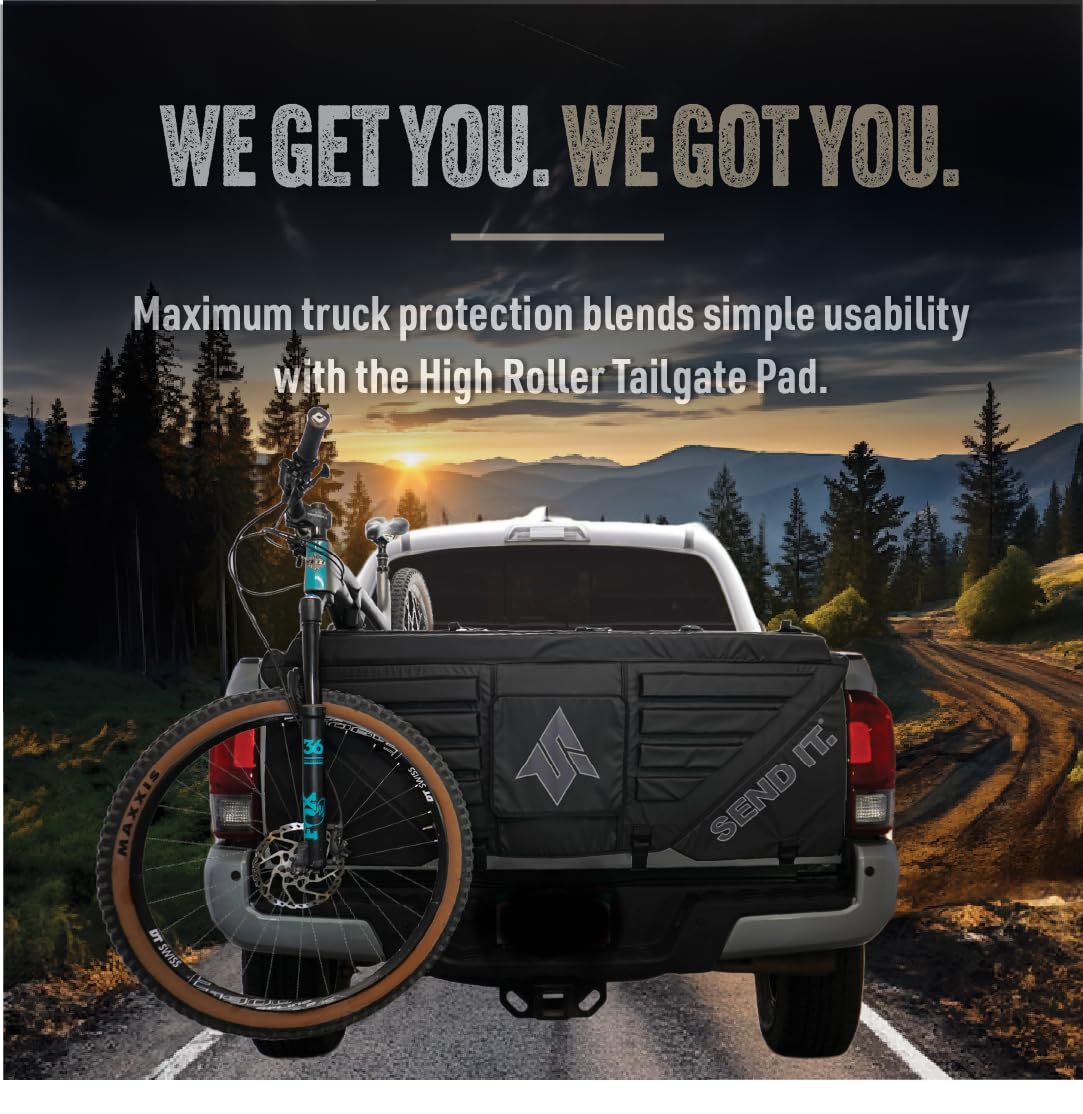 Send It. High Roller Tailgate Bike Pad V2 - Truck Accessories for Mountain Bikers, BMX Bikes, Ebikes & More (Mid Size)