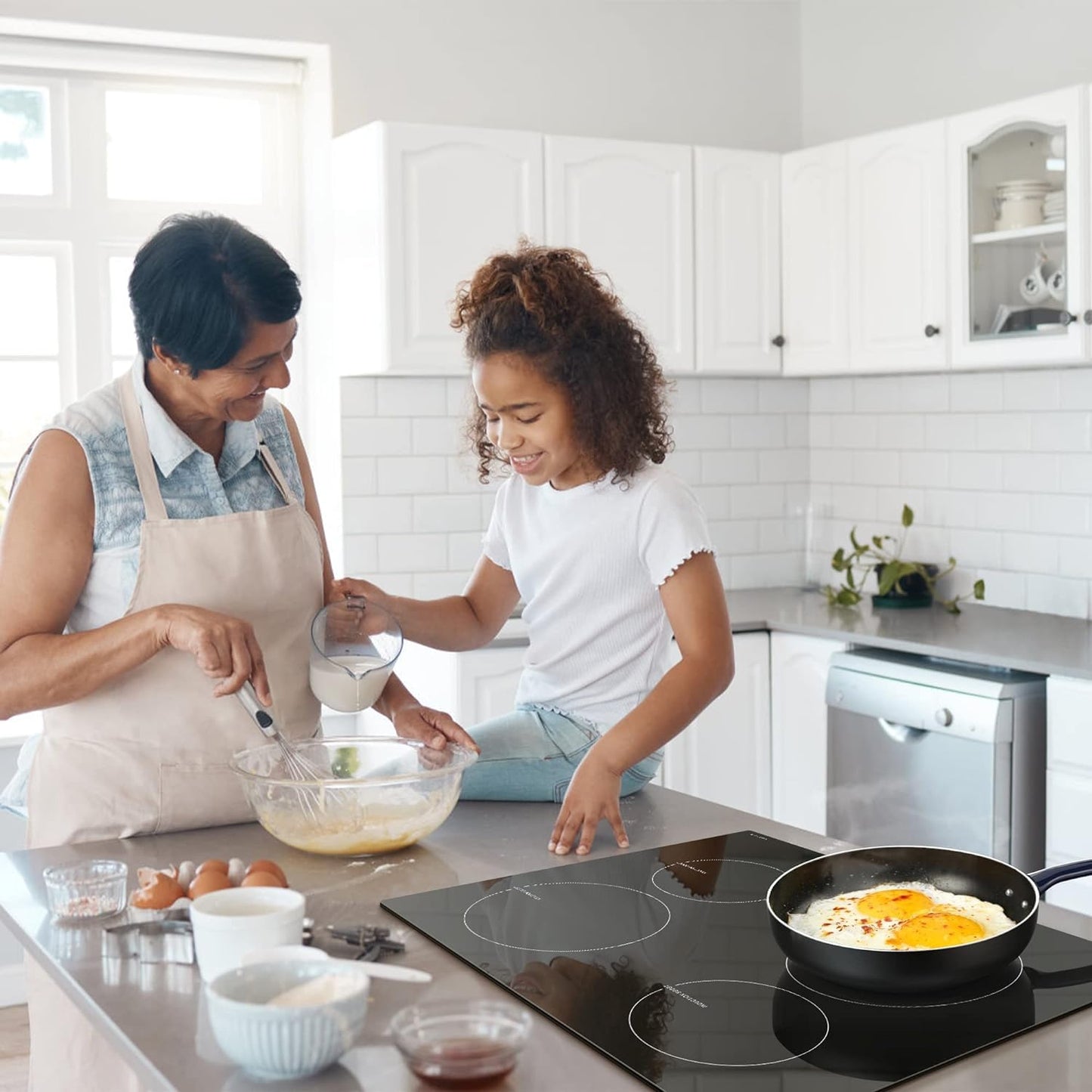 Noxton Induction Cooktop 4 Burners, 24 Inch Induction Stove Slide Touch Control, 9 Power Level, Fast Heating Boost Function, Timer, Safe Lock, Built-in Electric Cooktop, 8200W, 220~240v Hard Wire