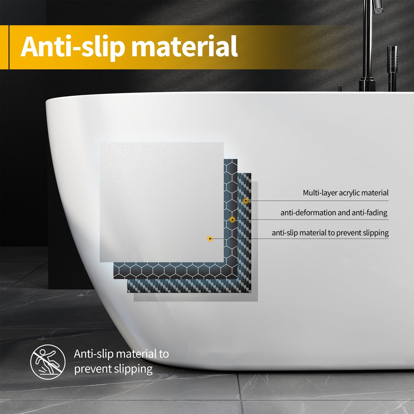 67" Deep Soaking Bathtub, Non-Slip Acrylic Tub with Chrome Drain, cUPC Certified, Ergonomic Modern Bath for Bathrooms, Easy-Install, White Pearl