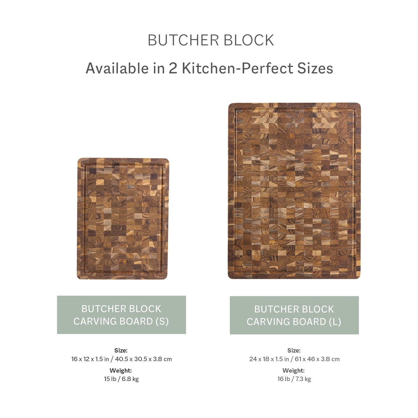 Teakhaus Butcher Block Carving Board - Extra Large Reversible Wooden Cutting Board with Juice Groove and Grip Handles - Teak End Grain Wood - Knife Friendly - FSC Certified