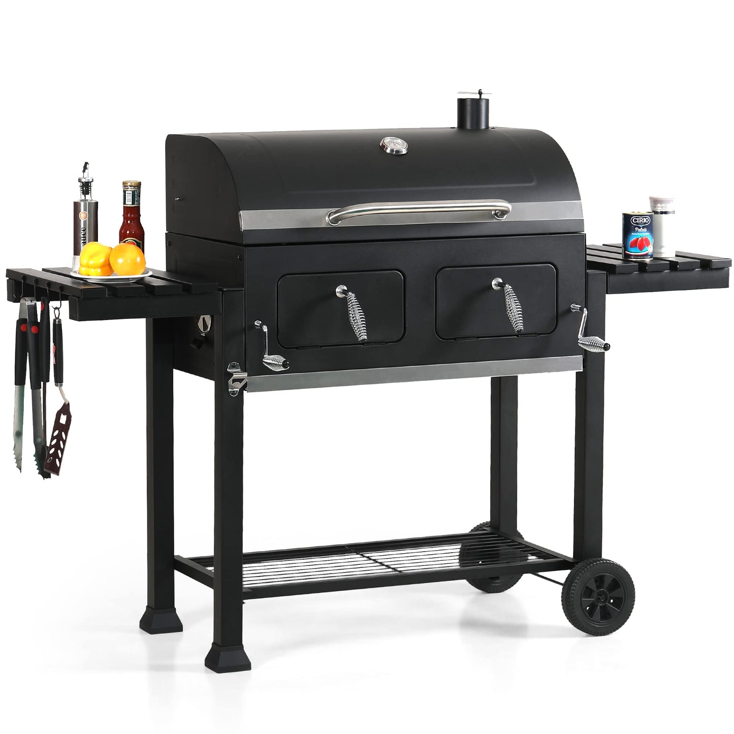 Captiva Designs Extra Large Charcoal BBQ Grill with Oversize Cooking Area(794 SQIN), Outdoor Cooking Grill with 2 Individual Lifting Charcoal Trays and 2 Foldable Side Tables