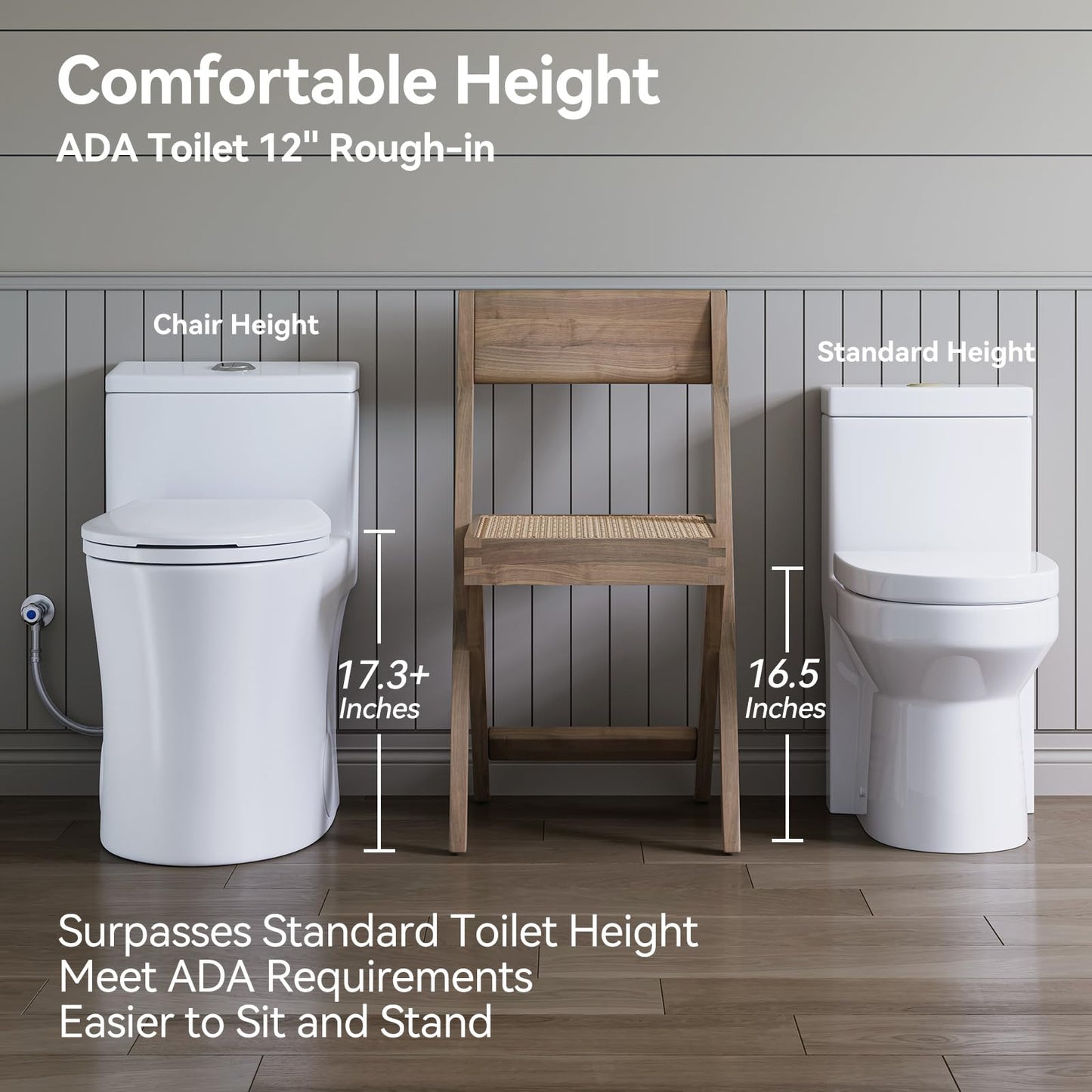 HOROW T0338WM Elongated One Piece Toilet Matte White, ADA Toilet 17.3" with Comfort Chair Height Seat, 0.8/1.28 GPF Powerful Dual Flush Toilet for Bathroom, 12" Rough-in Skirted Toilet Bowl