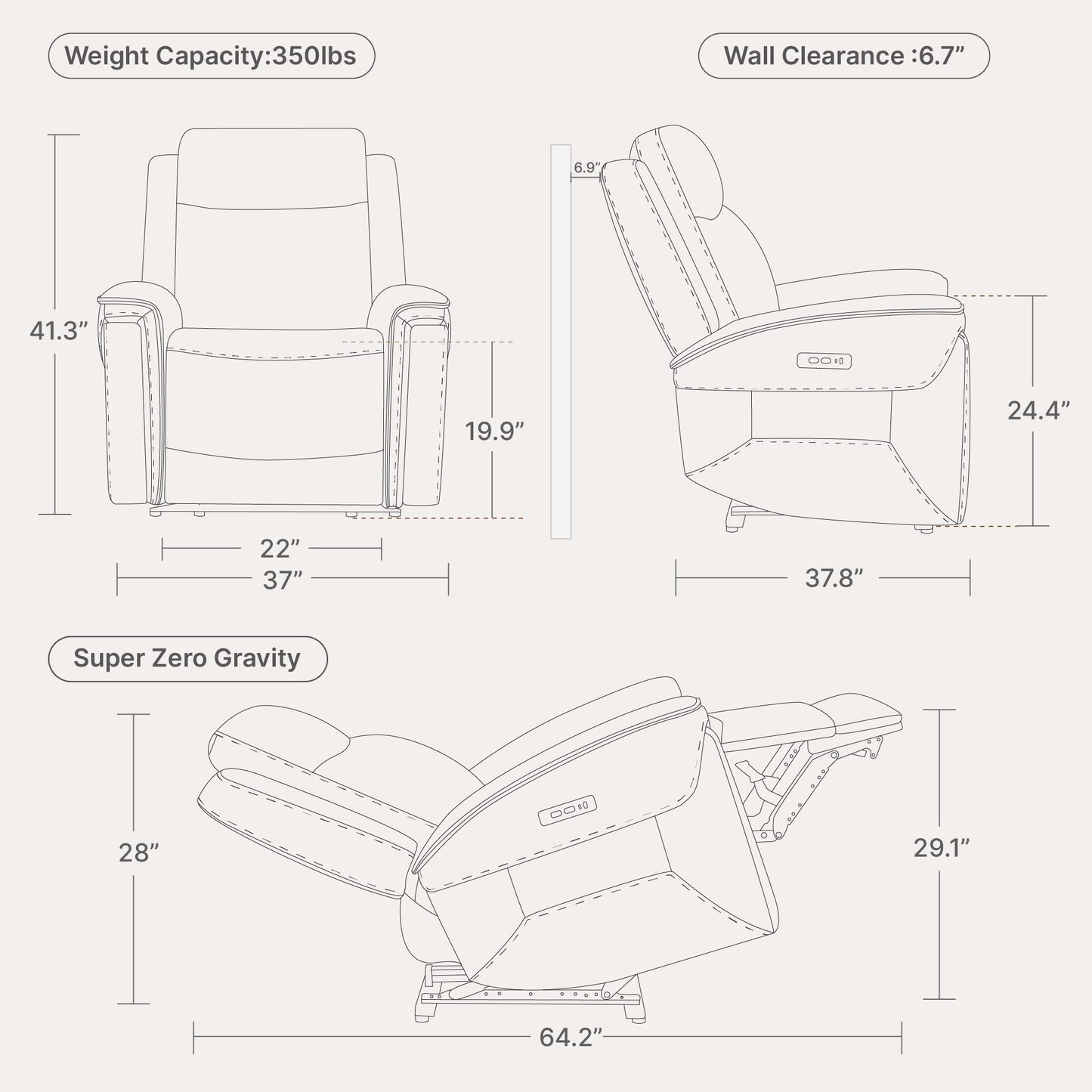 Watson & Whitely Super Zero Gravity Power Recliner Chair with Power Headrest, Genuine Leather Recliner with USB & Type-C Ports, Electric Reclining Sofa Chair for Living Room, Bedroom, Saddle Brown