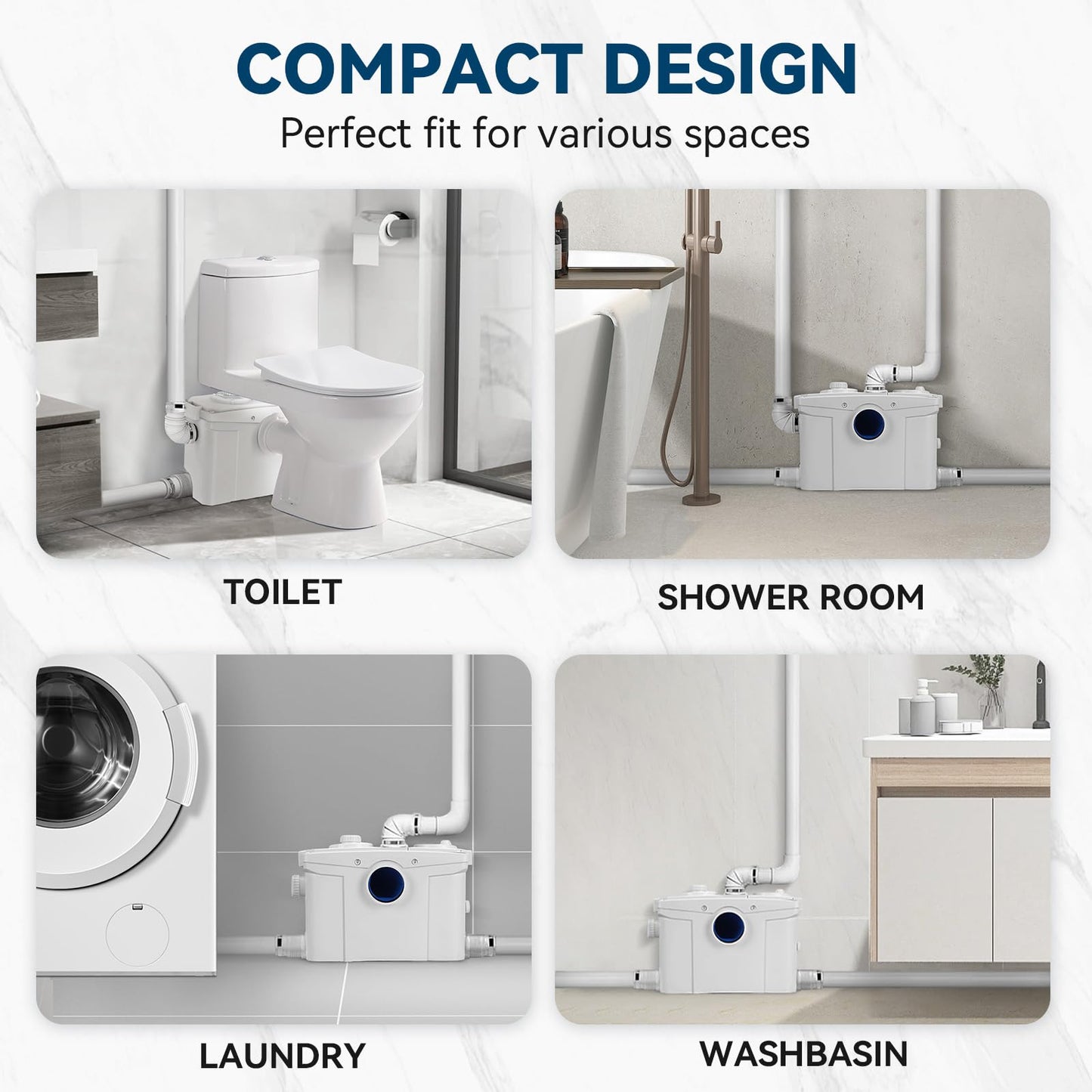 1200W Macerator Pump with PCB Function Toilet Pump Utility Sink Pump Upflush to 39.4FT 2800GPH Macerating Toilet System with 5 Water Inlets 2 Outlets for Toilet Sink Shower Laundry Kitchen Basement