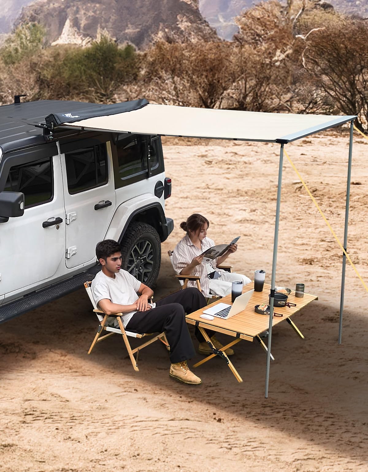 4.6'x6.6' Roof Rack Pull-Out Sun Shade+Foldable Mattress