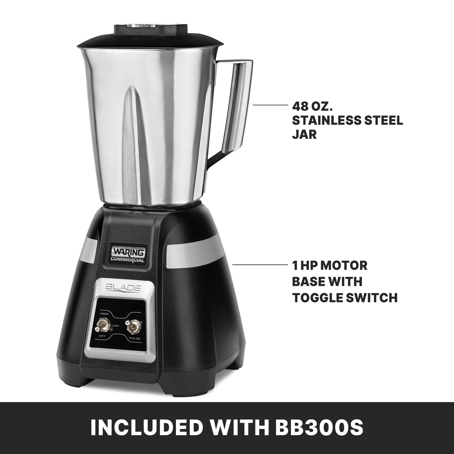 Waring Commercial BB300S 1-Hp bar Blender, Black 48 oz
