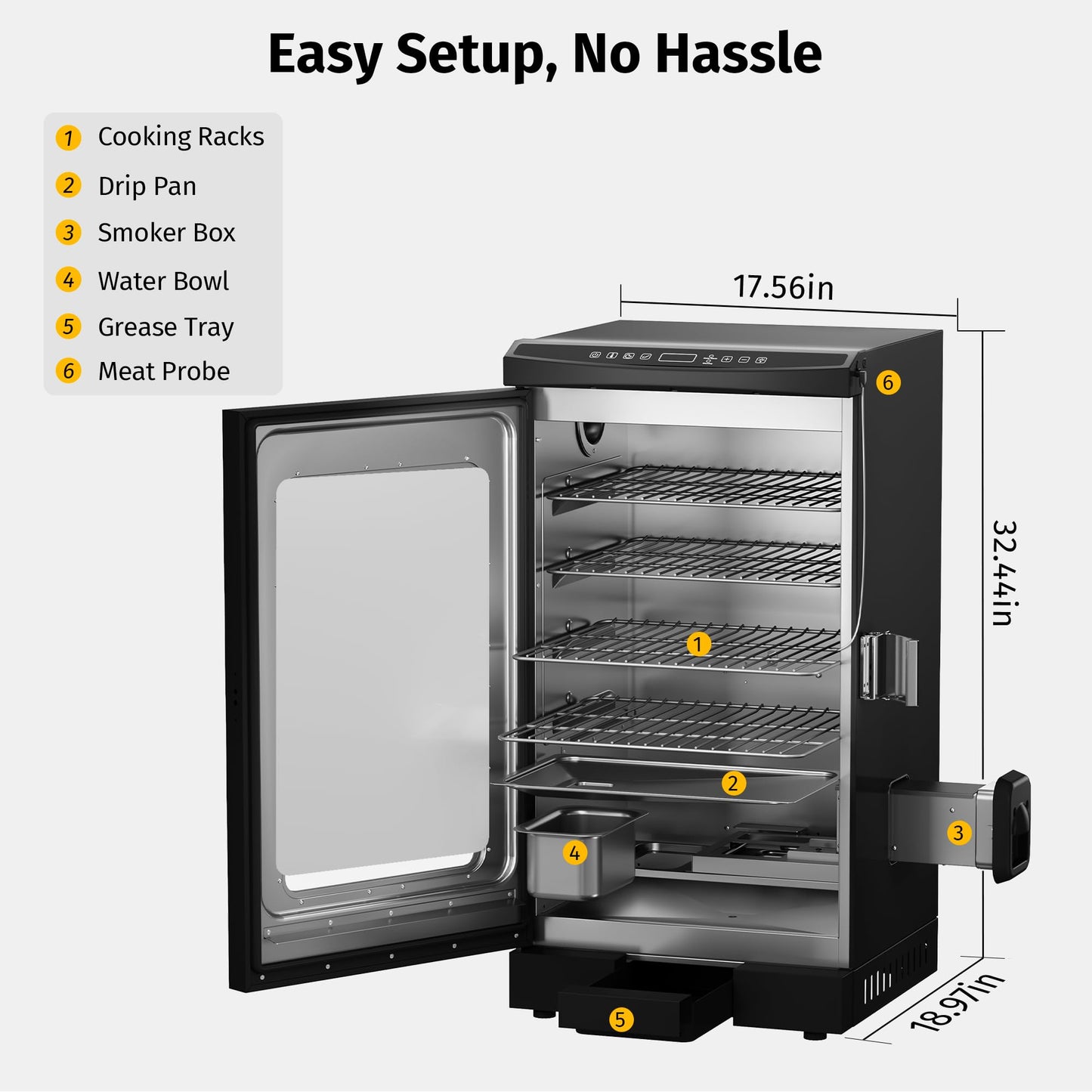 EAST OAK 30" Electric Smoker for Outdoors | Built-in Meat Probe & Clear Viewing Window | Side Chip Loader for 6x Longer Uninterrupted Smoking | 725 sq in Cooking Area for Bigger Batches, Night Blue