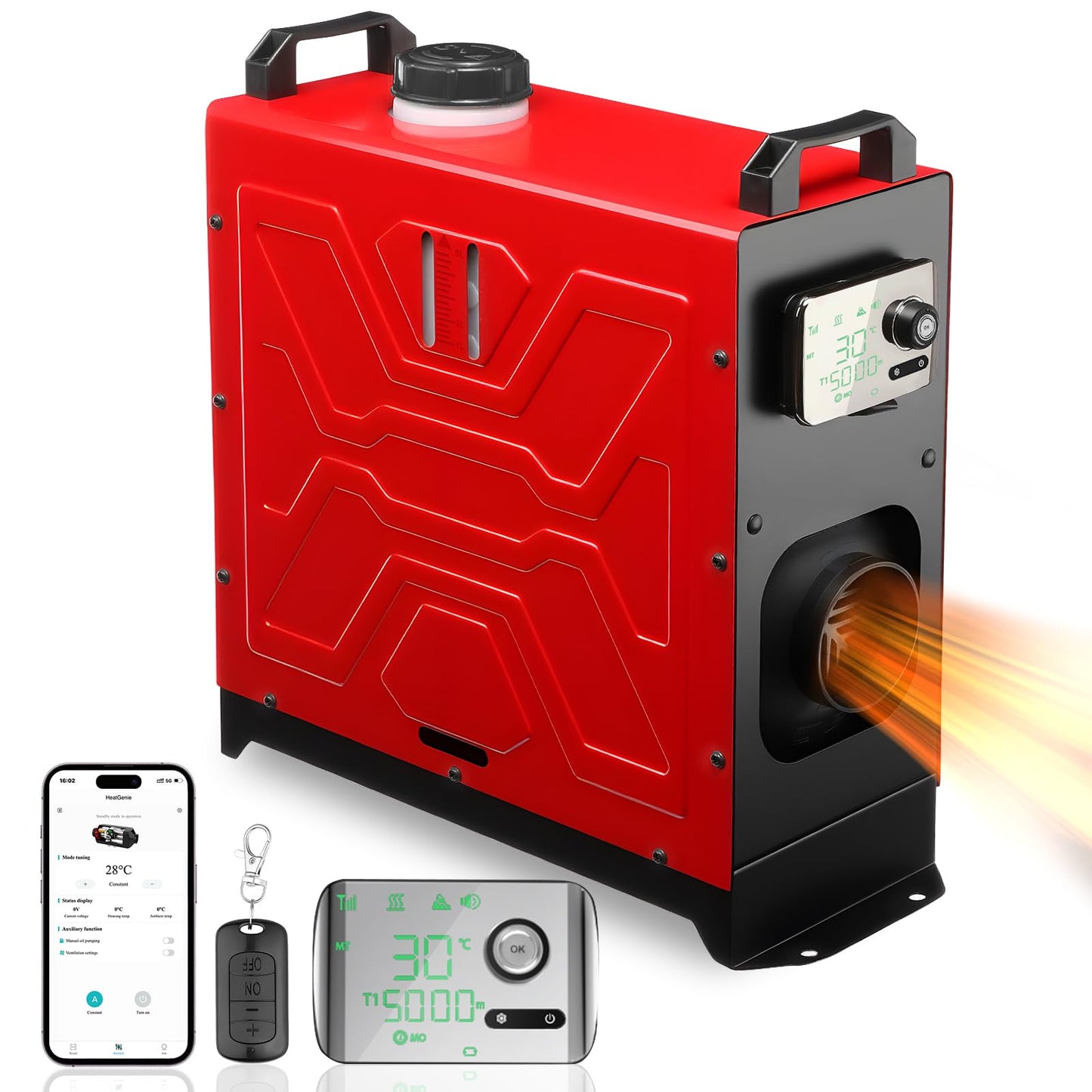 GEARLASSO Diesel Heater 12V/24V/110V 8KW APP Remote Control Parking Air Heaters All in One Fast Heating with Muffle Silencer for Campers RV Truck Boat Bus Car Trailer Garage Home Tent