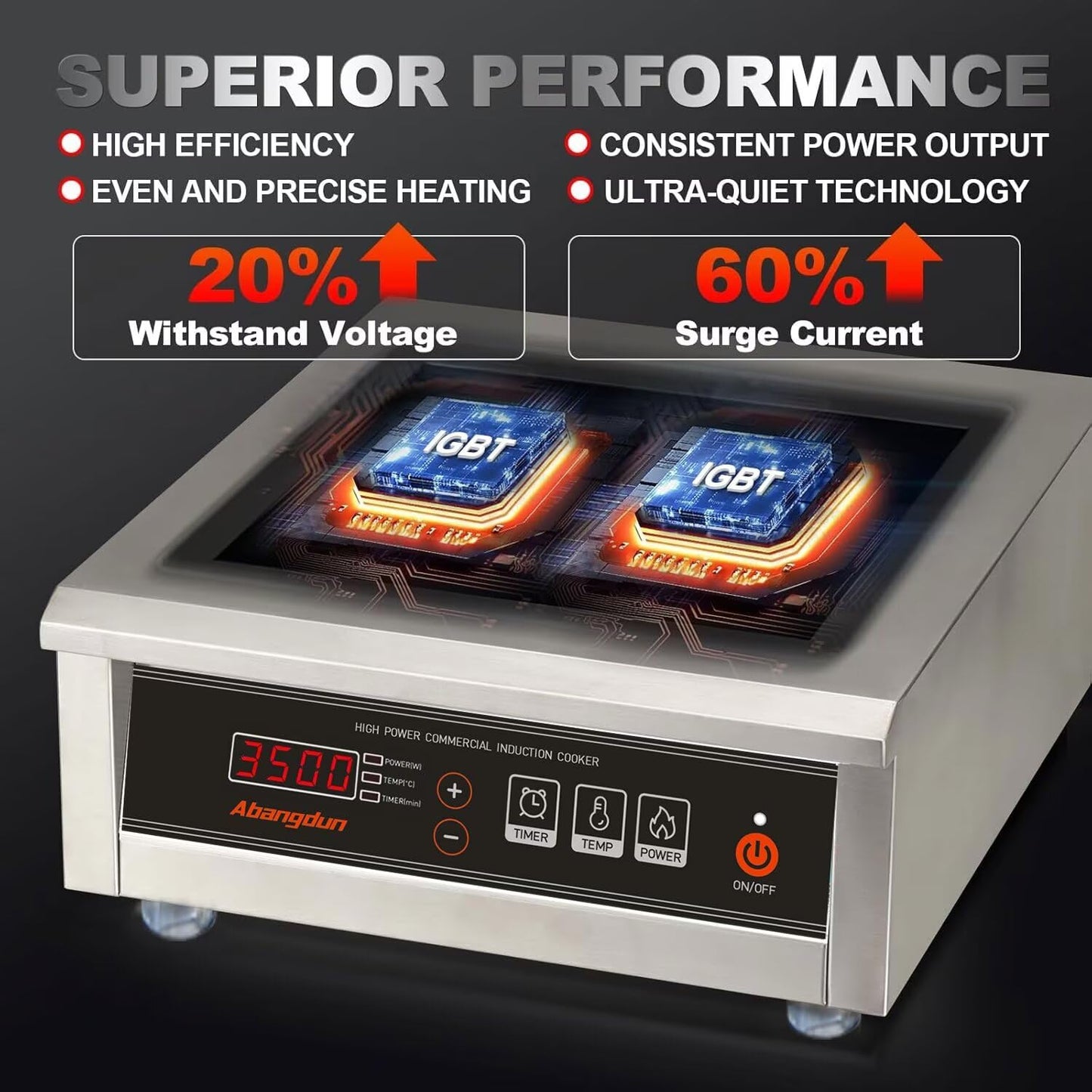 3500W Commercial Induction Cooktop, 240V Single Induction Burner with 18-Hour Timer, High-Efficiency Induction Heater for Restaurant & Catering