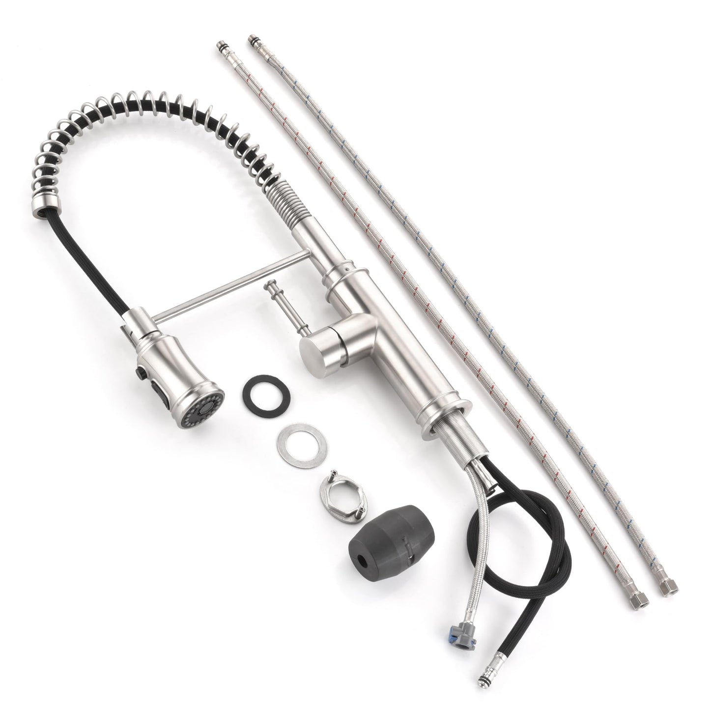 Sumerain Pull-Out Spring Sprayer Kitchen Sink Faucet with 360° Rotating Spout and Single Level Handle, Brushed Nickel