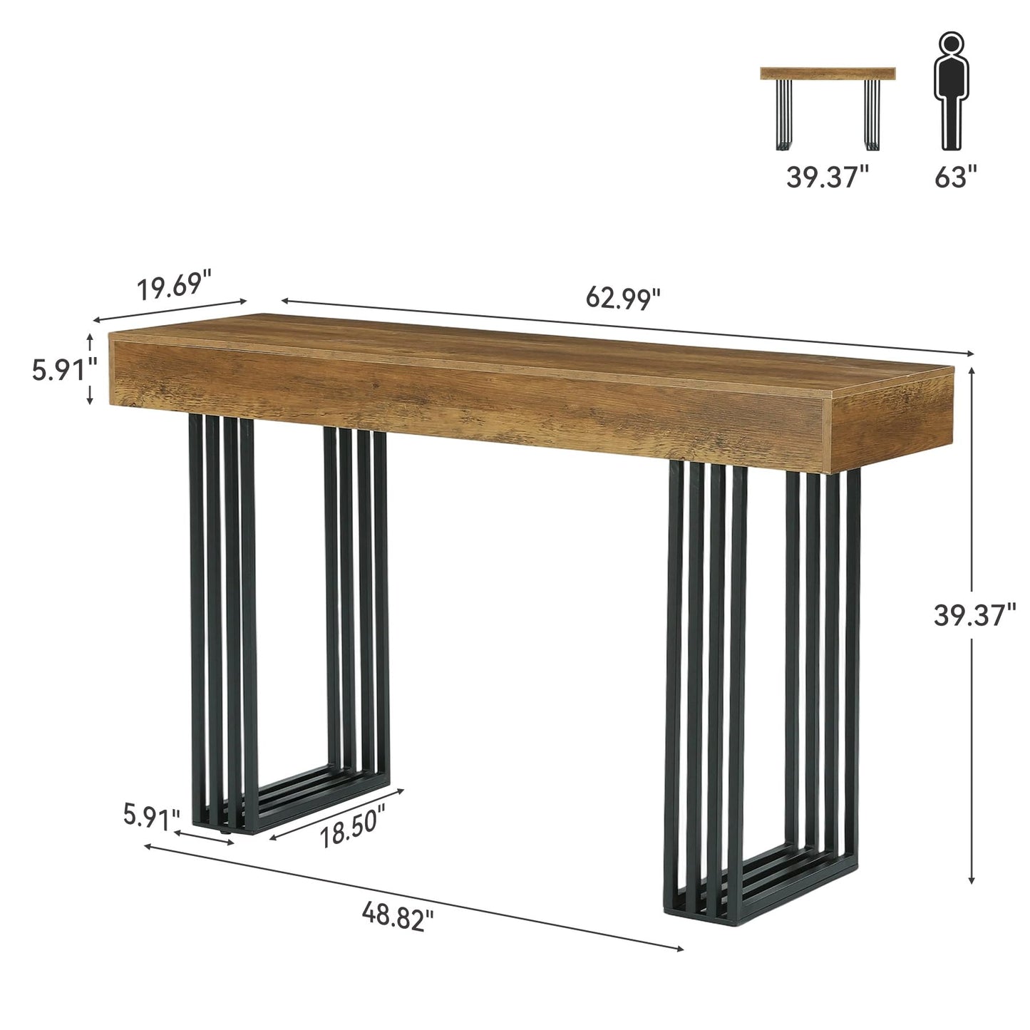 LITTLE TREE 63" Bar Table, Bar Height Table with 39.37" High Metal Frame, Industrial Counter Height Table for Coffee Shop, Bistro, Living Room (No Chair)