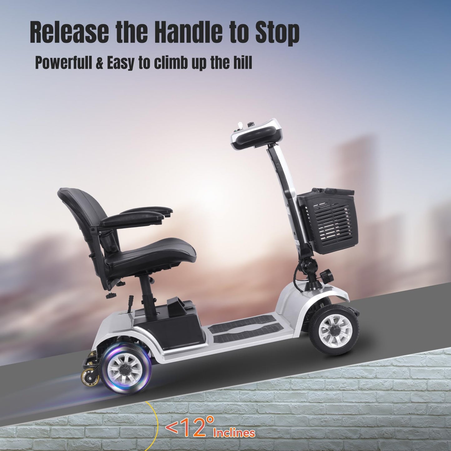 30 Miles Long Range 4 Wheel Electric Mobility Scooter Compact Heavy Duty Mobile for Travel, Adults, Elderly,Foldable Mobility Scooter with Charger & Basket (Silver)