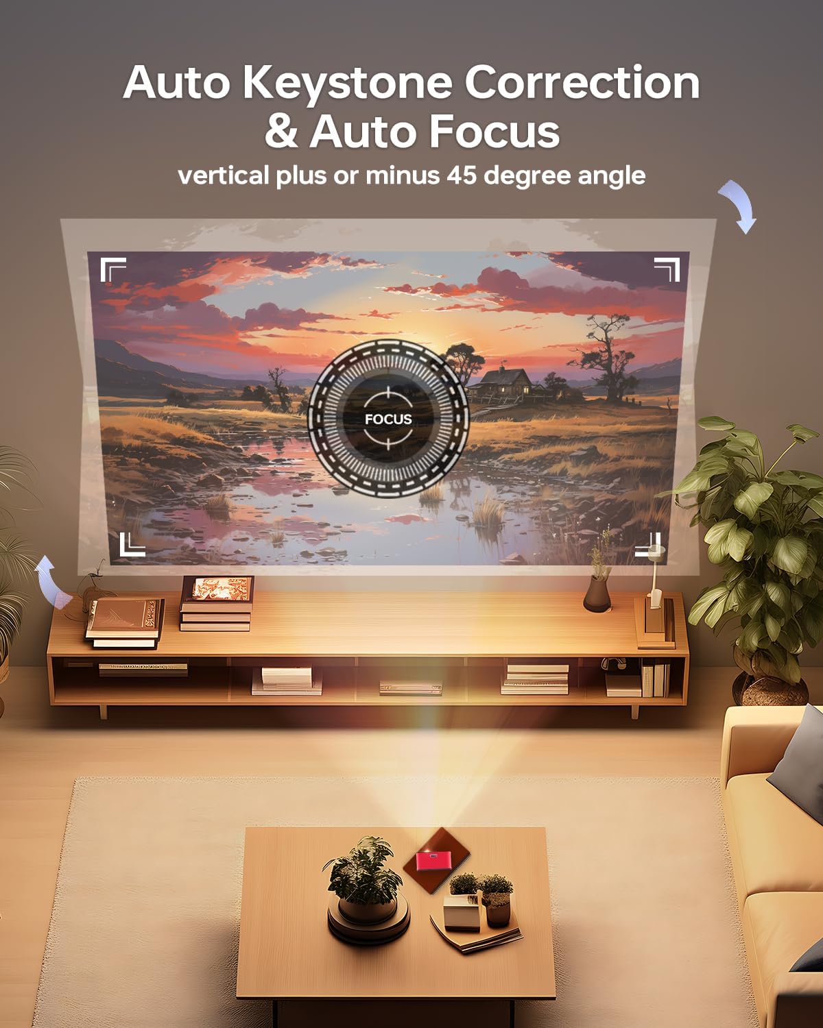 Ultra Mini Pocket Projector - DLP Smart Projector with WiFi and Bluetooth: Built in Battery/Apps/Speaker, 4K/1080p Support, Auto Focus & Keystone Correction for HDMI, USB, TV Stick, iPhone, Android