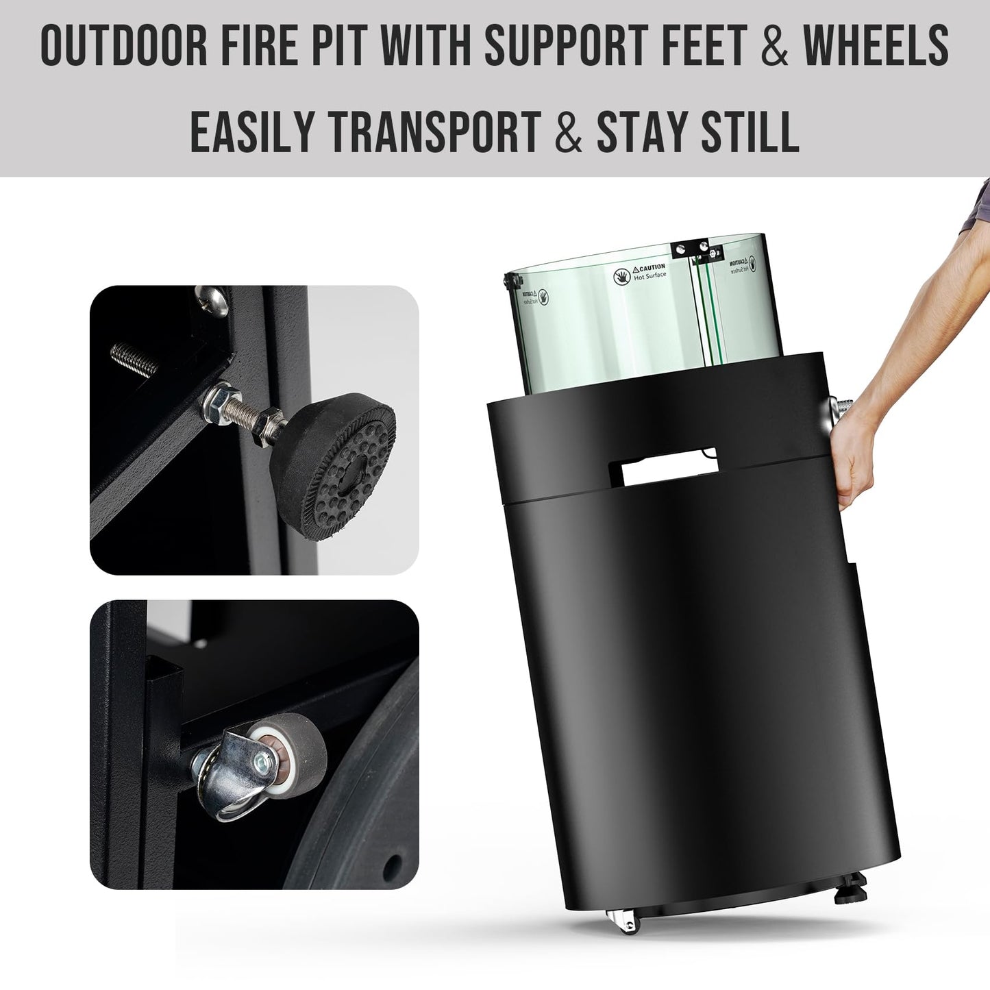 ONLYFIRE OUTDOOR LIVING Detachable Gas Fire Pit with Lava Rocks, Glass Shield & Wheels, Smokeless Propane Firepit with Hose for Patio Backyard Camping RV Tailgating Restaurant Beach, Round, FP034