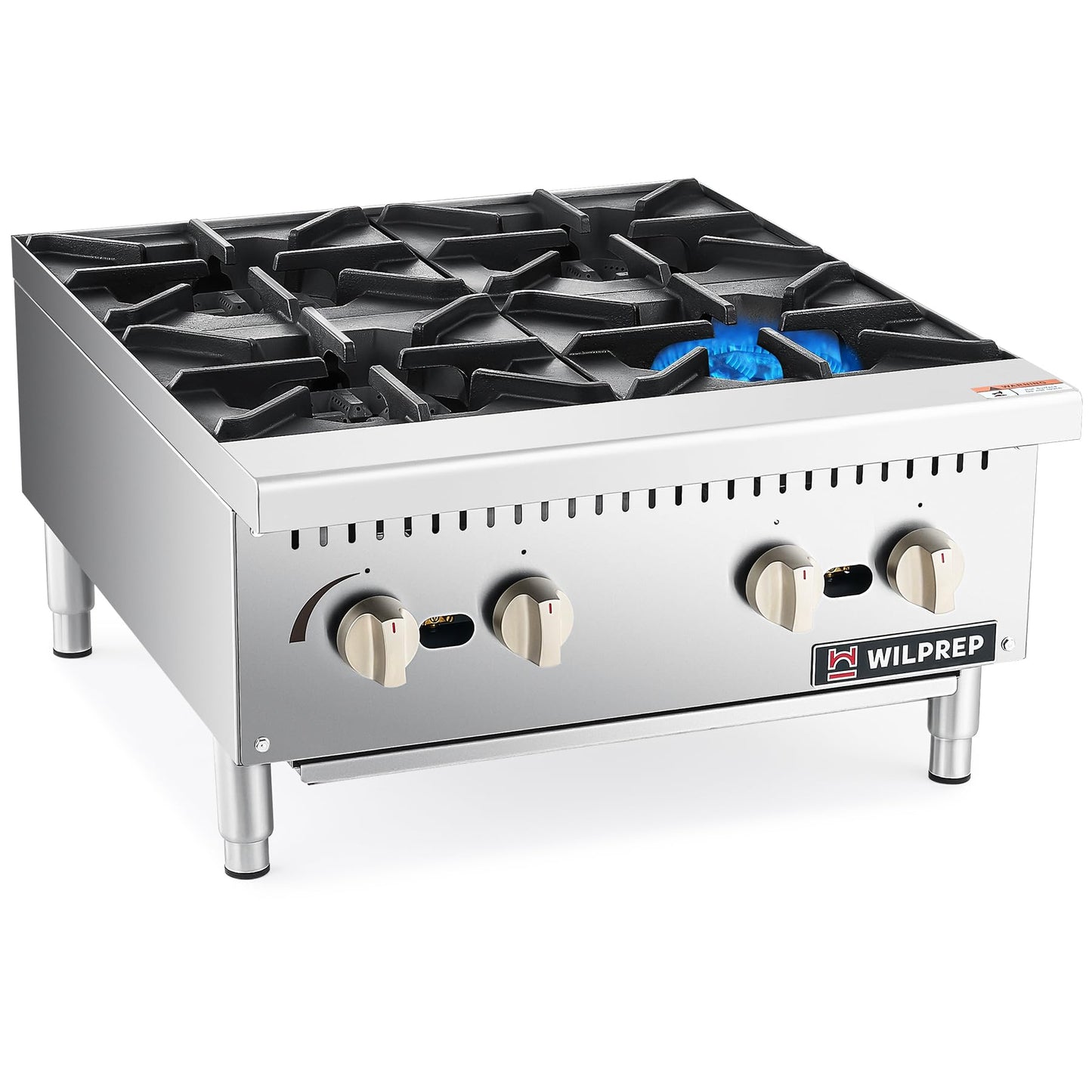 WILPREP Commercial Countertop Gas Range, 4 Burner 100,000 BTU Stainless Steel Gas Cooktop, 24" NG/LPG Convertible with Durable Grates, Perfect for Professional Restaurant Kitchen & Catering