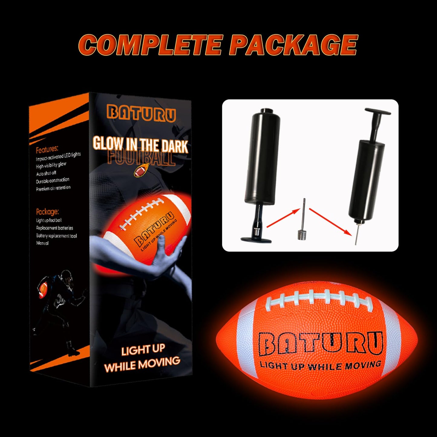 Glow in The Dark Football, Light Up Football, Junior NO 6 - Birthday Easter Stuffers Gifts for Boys Kids Teen Youth 8 9 10 11 12 Year Old, Catch Games in Backyard Camping Beach Outdoor (Orange+White)
