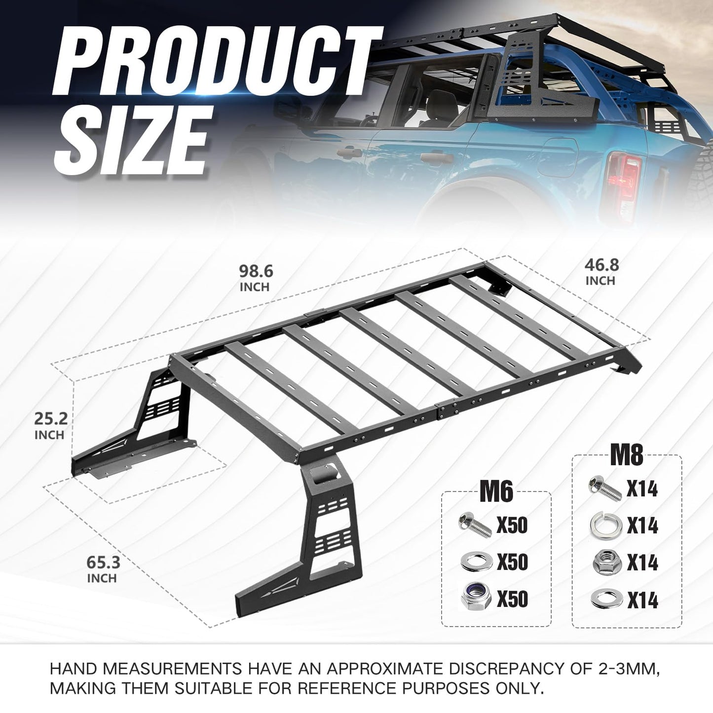 YZONA for Bronco Roof Rack Hard Top Cargo Basket with Rear Window Panel & 4 LED Lights Compatible with 2021-2026 Ford Bronco 4 Doors Soft Top and Removing Hardtop, Rooftop Rack Carrier Luggage Holder