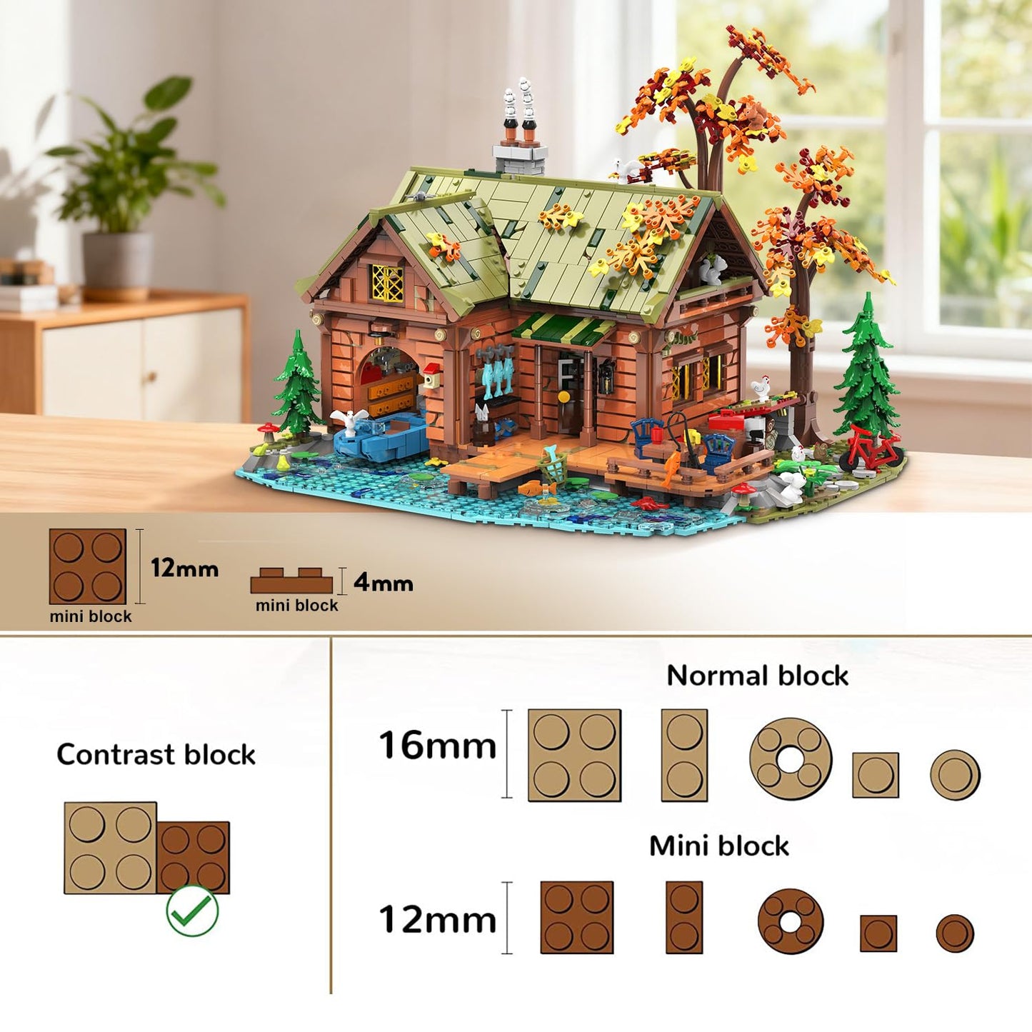 INSOON Overwater Cabin Mini Building Set with Light, 2423 PCS Wooden Forest House Building Block Toy with Boat Bike Animals, Home Decor Treehouse Construction Model Kit for Adults Teens Boys Girls 12+