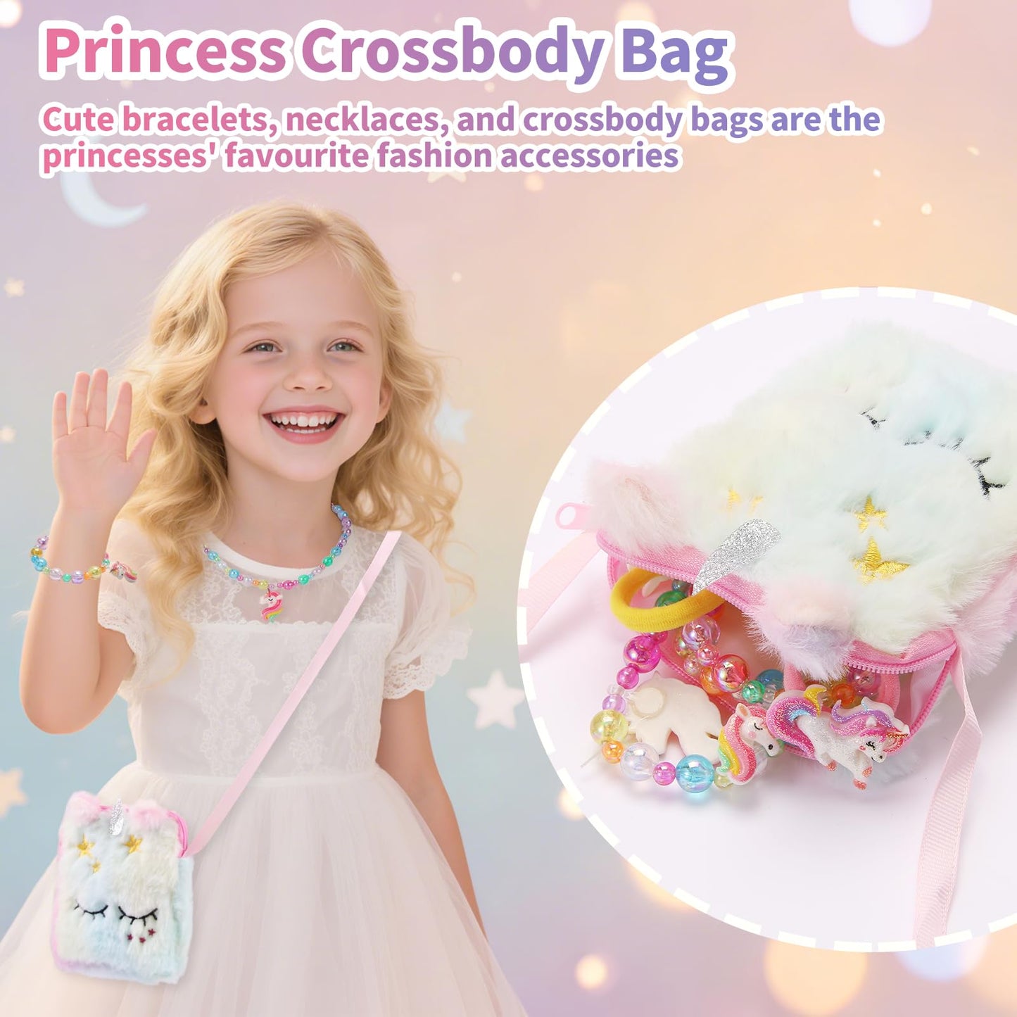 FIIOEOY Unicorn Gift Box for Girls Age 6-8, Unicorn Plush Toy Set with Glow in The Dark Blanket Light Up Star Pillow Eye Mask Crossbody Bag, Birthday Gifts for Daughter Niece