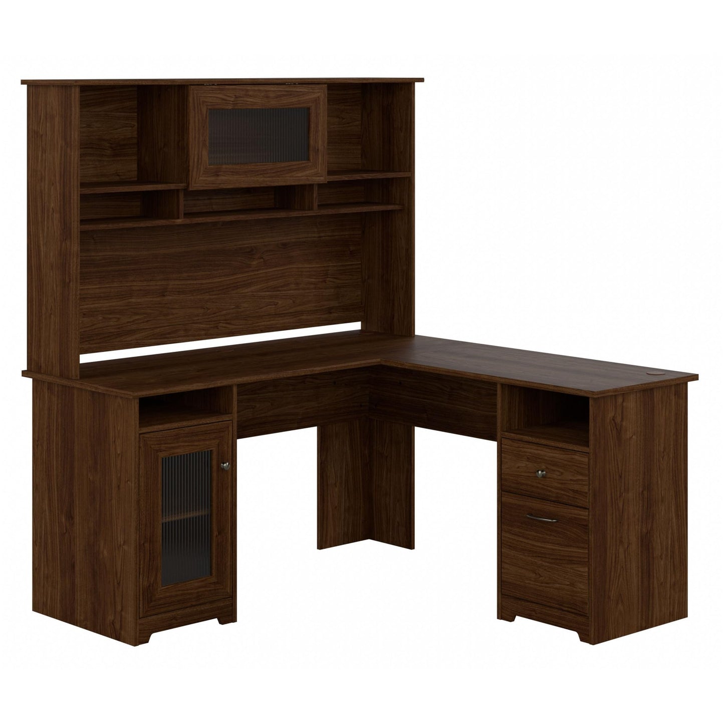 Bush Home Cabot L Shaped Desk with Hutch, Corner Desk with Storage for Home Office in Modern Walnut, 60W L Shaped Computer Desk