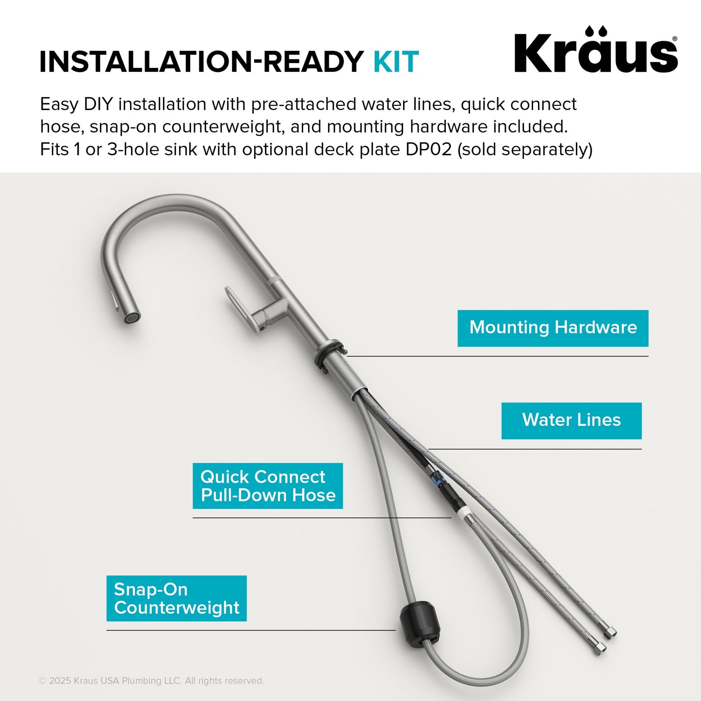 KRAUS Vetra 2-Function Single Handle Pull Down Kitchen Faucet in Matte Black, KPF-2850MB