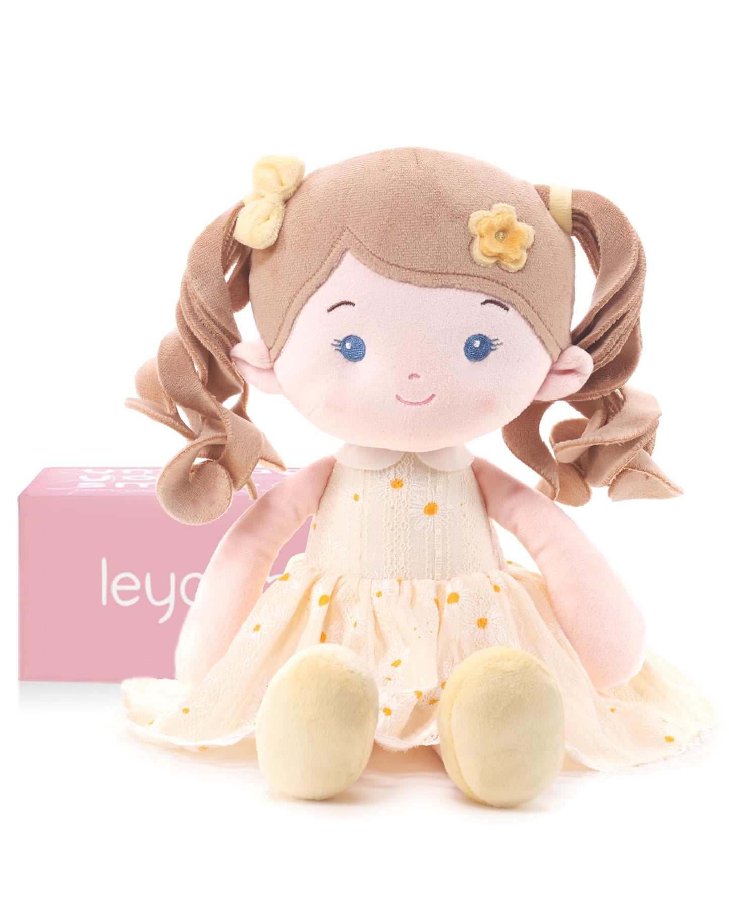 LeyaDoll Soft Baby Doll Toys (16''), My First Baby Rag Doll for 1 Year-Old Girl Birthday Gift, Christmas Plush Toys Gift for Toddler Kids Infants-Daydream-Daisy-Girl-Yellow