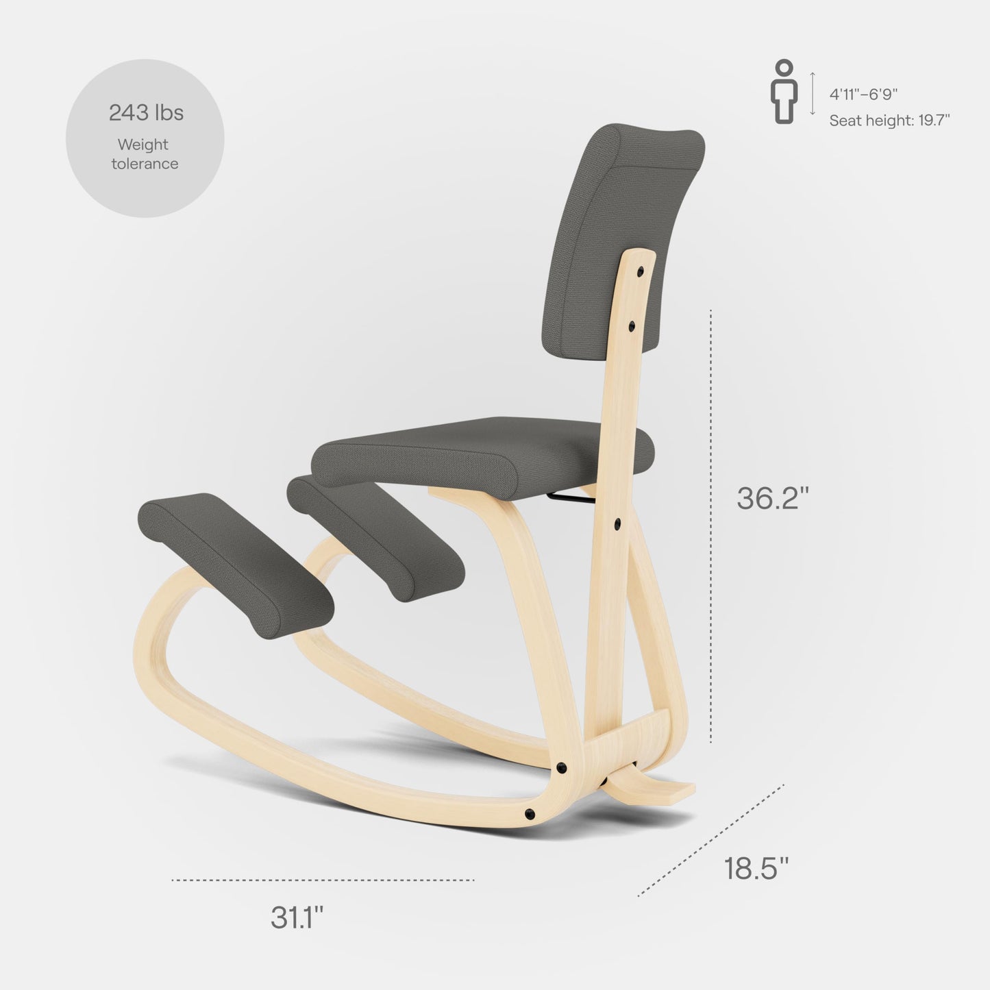 Varier Variable Plus Ergonomic Kneeling Chair with Backrest Natural/Grey| Active Sitting Posture Support Home Office Desk Chair | 10 Year Guarantee