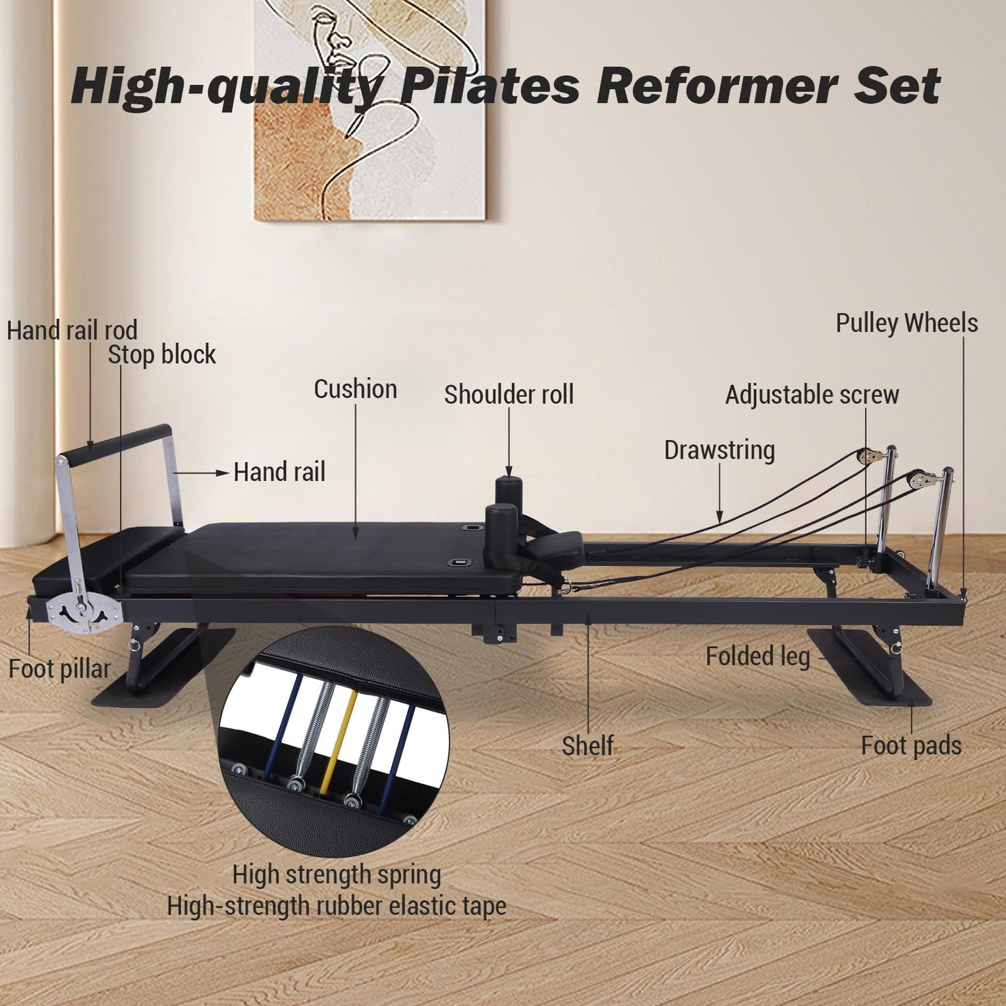 Foldable Pilates Reformer Machine for Home Use,Pilates Bed with Adjustable Springs, Compact Reformer for Studio Apartment & Gym, Ideal for Beginners to Advanced