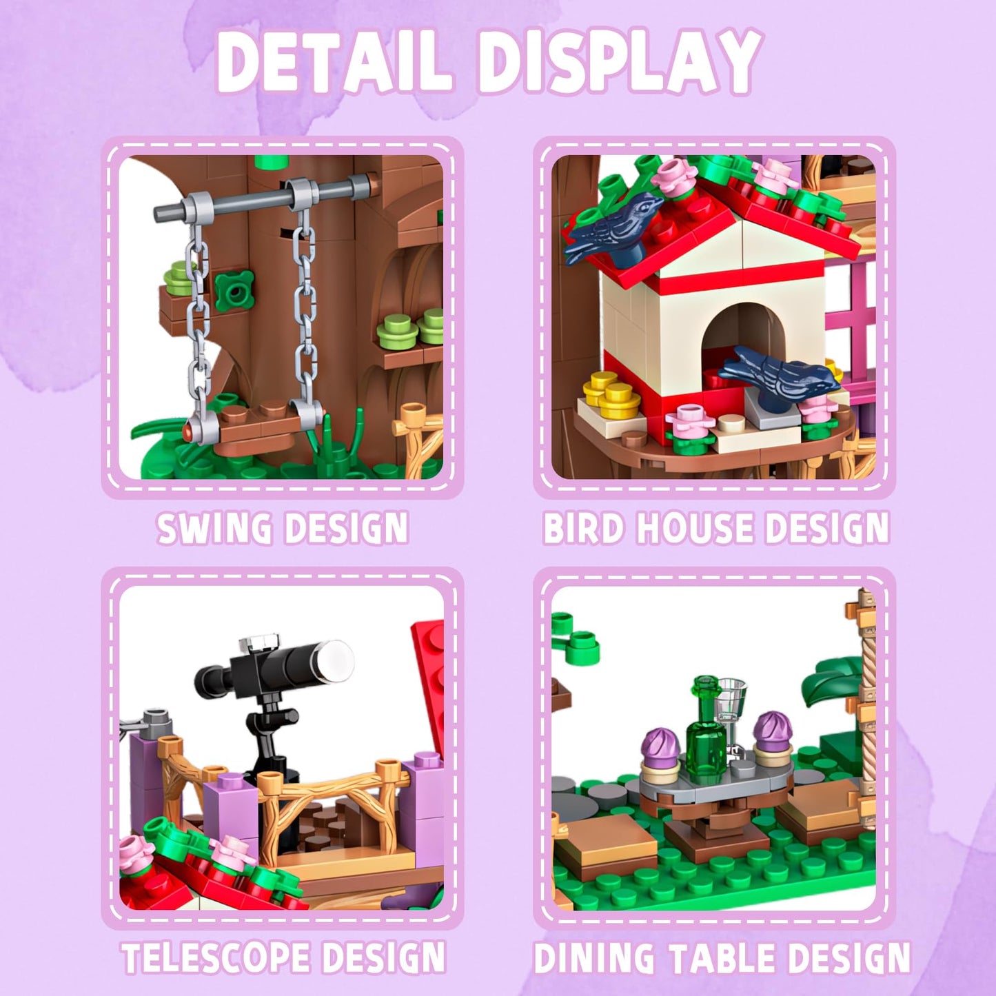 Myth Qholve Bird Tree House Building Block Set Creative Forest Playhouse Toy with Swing Ladder and Bird Nest Nature Adventure Kit for Nature Loving Kids Teens