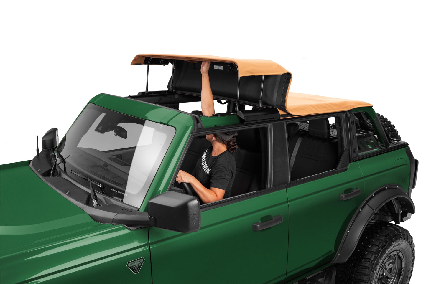 HAVOC OFFROAD Voyager Fastback Top for Ford Bronco | Tan, Two-Piece Top, Easily Opens From the Inside, Tinted Windows, Removable Side & Rear Windows | HFB-19-101 | 2021-2024 Ford Bronco 4-Door