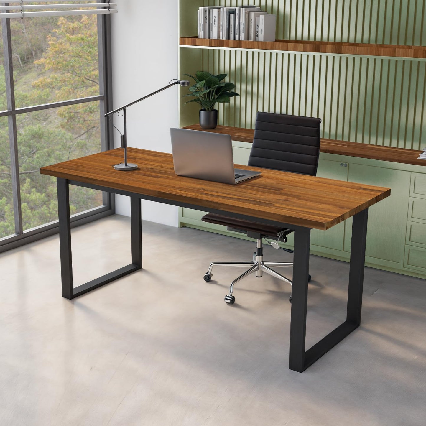 Howizz 48 x 25 in. Solid Wood Table Top, Teak Stained Acacia Desktop for Standing Desk/Office Tabletop/Countertop, 1in. Thick
