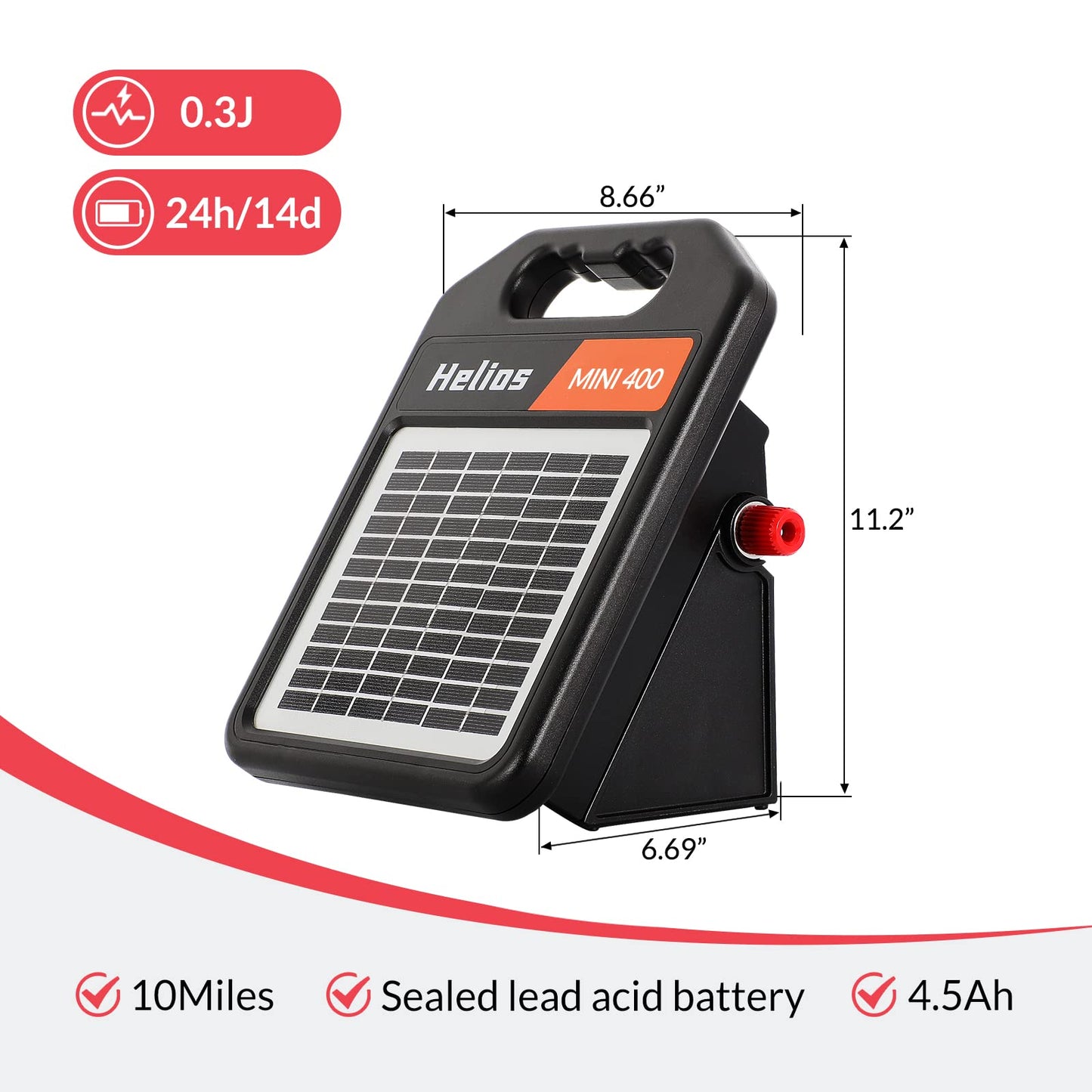 Solar Electric Fence Set: MINI400 + MINI250Front Solar Electric Fence Charger, 0.3Joule & 0.18Joule for Versatile Protection