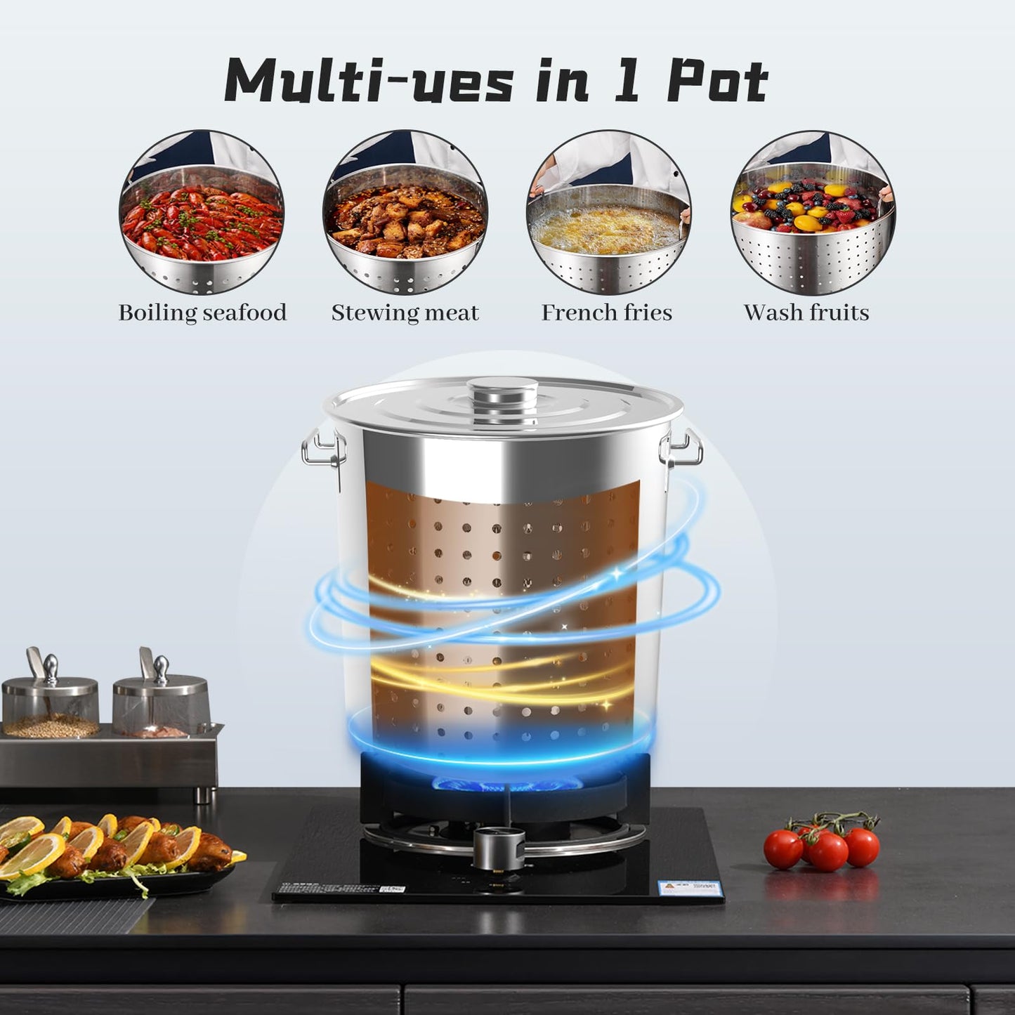 Sedeke 80-Quart Stainless Steel Seafood Boil Pot with Lid,Crab, Lobster, Shrimp Boil Stock with Strainer, Turkey Fryer Pot, Stock Pot Boiler Deep,Fried Cooker for Commercial Outdoors