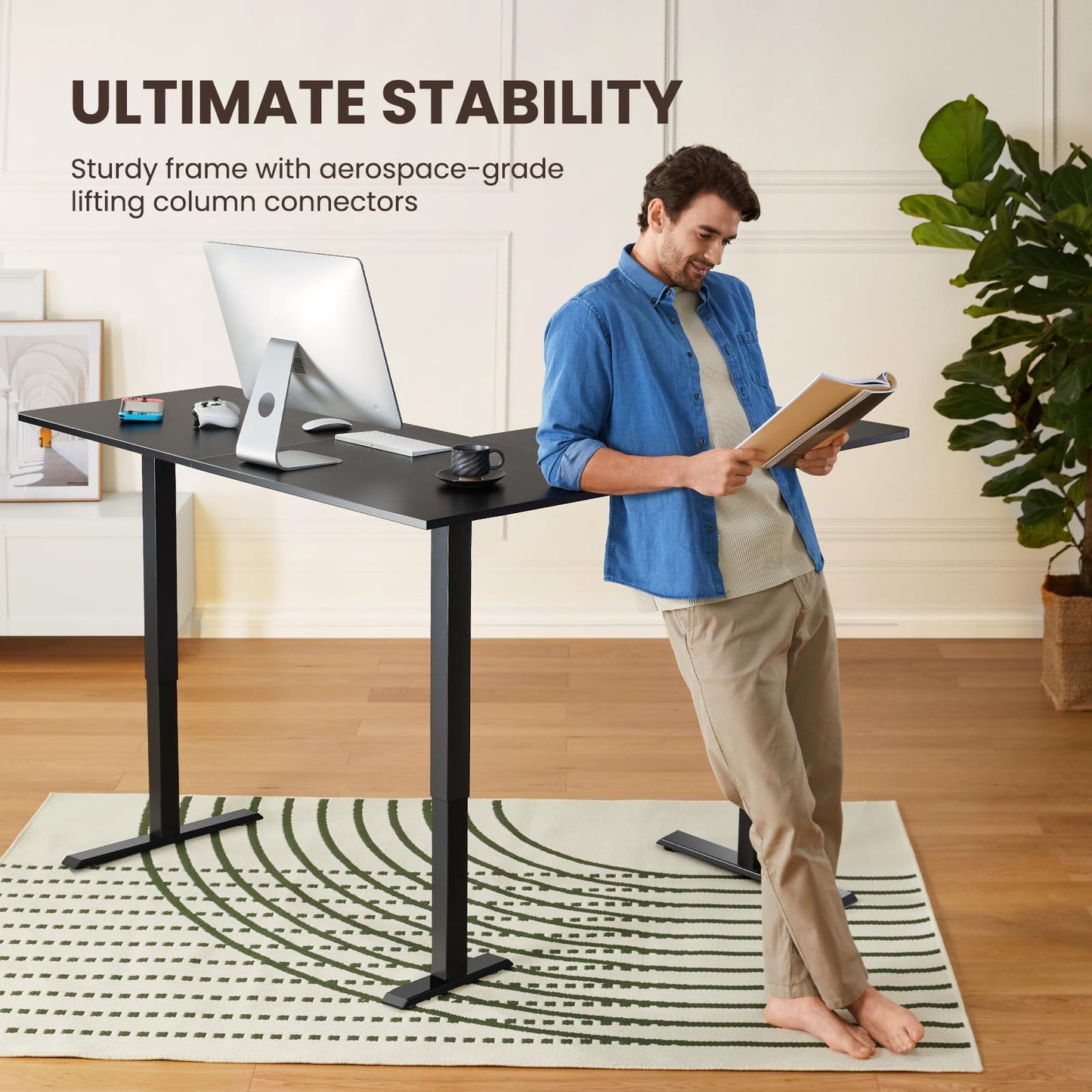 ErGear L Shaped Standing Desk, 63"x55" Electric Adjustable Height Sit Stand up Desk, Ergonomic Large Computer Table, Left & Right Interchangeable Installation, Suitable for Home Office, Black