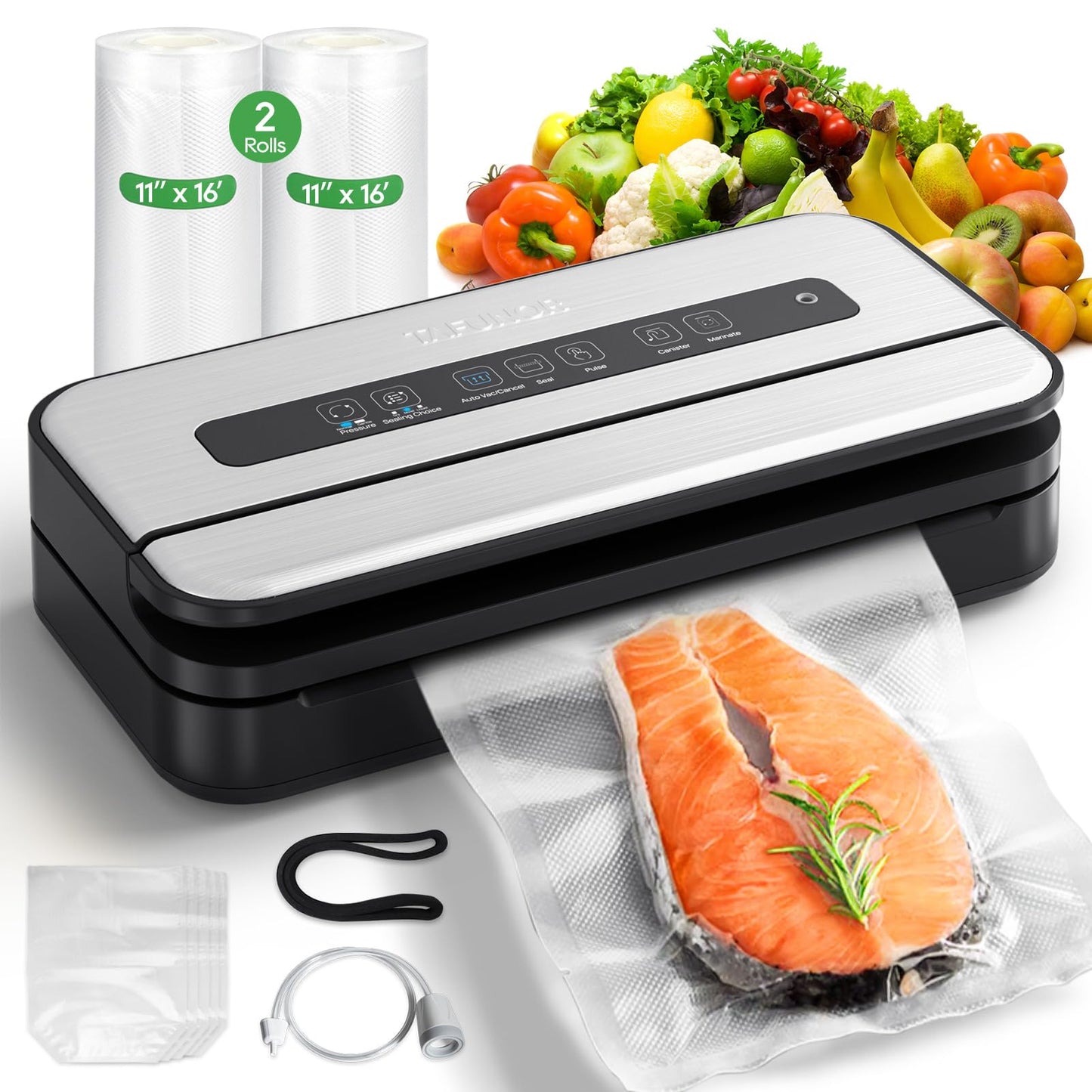 Vacuum Sealer Machine, 90Kpa Food Vacuum Sealer Machine Preservation Dry/Moist/Liquid Modes, LED Indicator Light, Handle Locked Design, Built-in Cutter and Bag Storage, Starter Kit