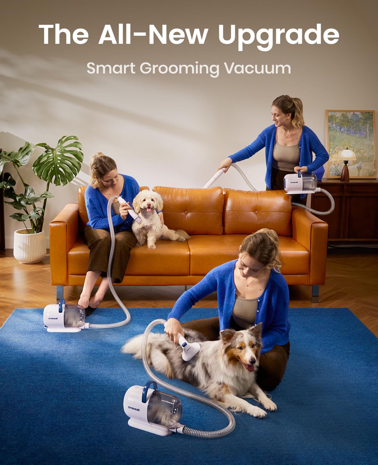 oneisall Dog Grooming Vacuum - 15000Pa Suction, Captures 99% Pet Hair to Reduce Shedding, Dog Grooming Clippers & Quiet Brush (≤59dB) with 4 Accessories, 2L Dust Canister for Home Cleaning