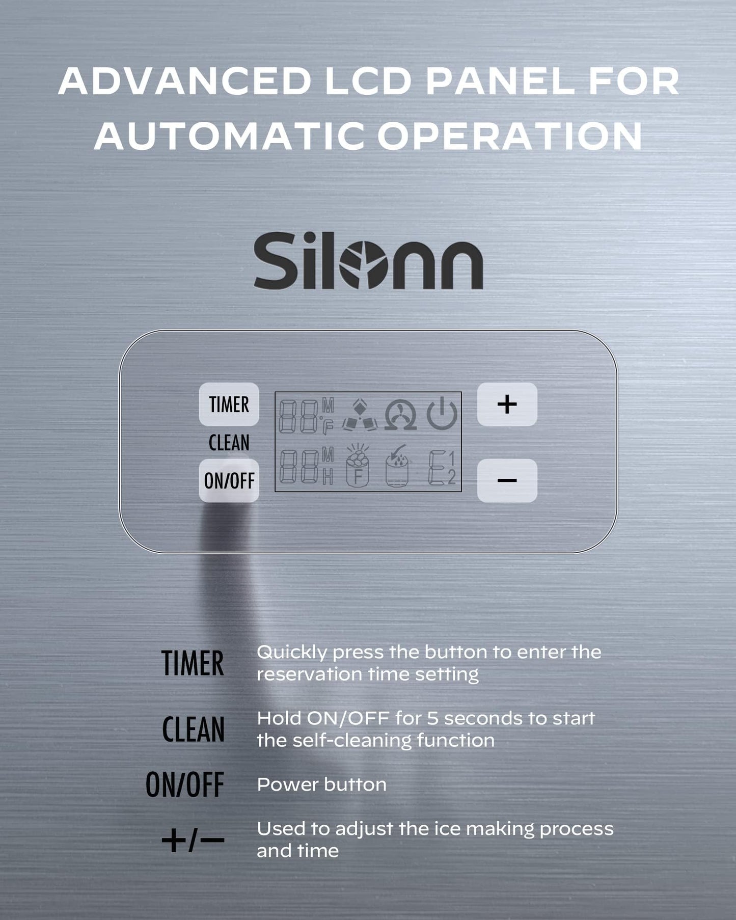 Silonn Commercial Ice Maker Machine, Creates 100lbs in 24H, 33lbs Ice Storage Capacity, Stainless Steel Freestanding Ice Maker with Auto Self-Cleaning for Home Office Bar Parties (SLIM11)