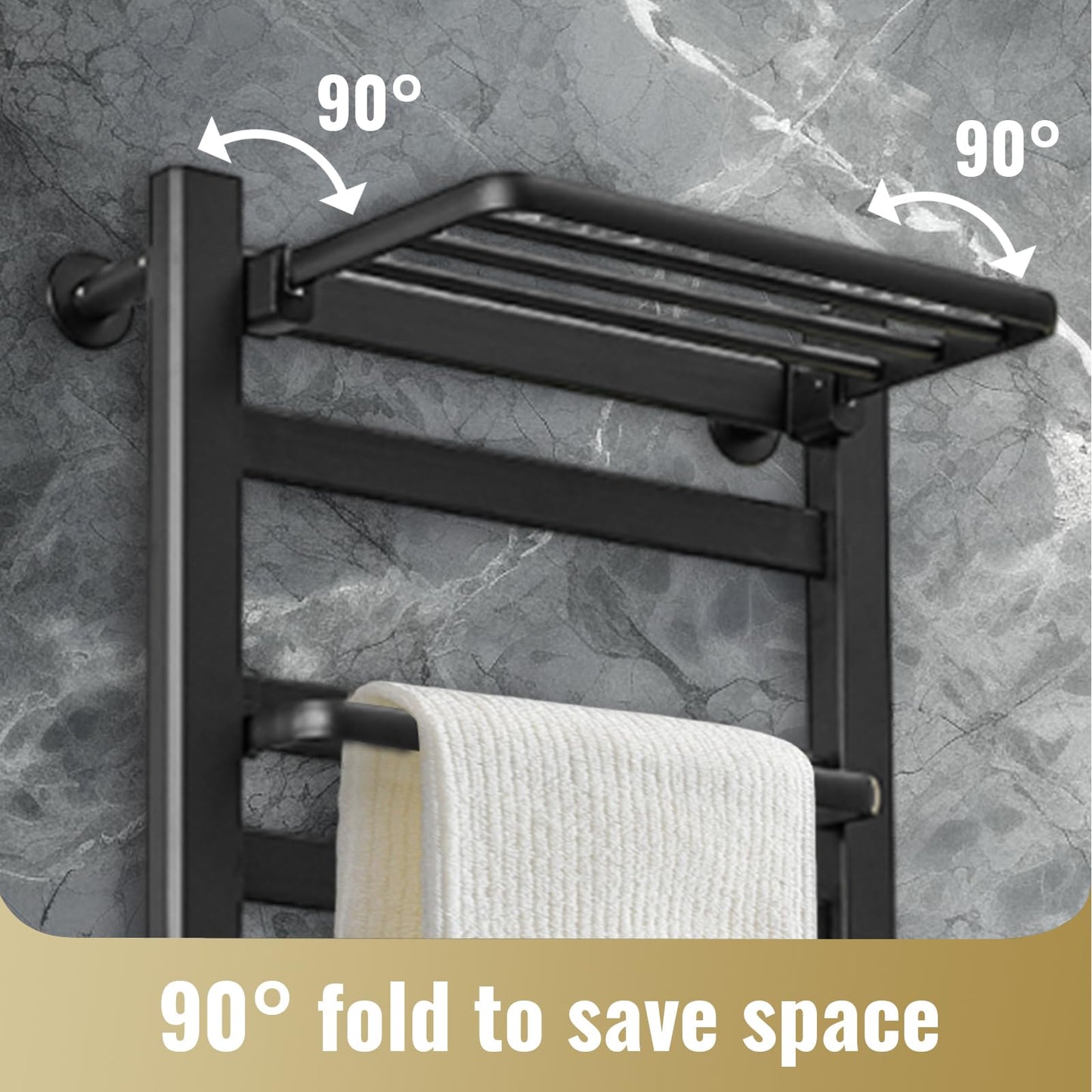 AyiDrmjj Heated Towel Rack for Bathroom Towel Warmer Racks Wall Mounted with Shelf,Timer & Temperature Multi-Level Adjustments with 10 Bars for Bathroom Shower Hot Tub(Black)