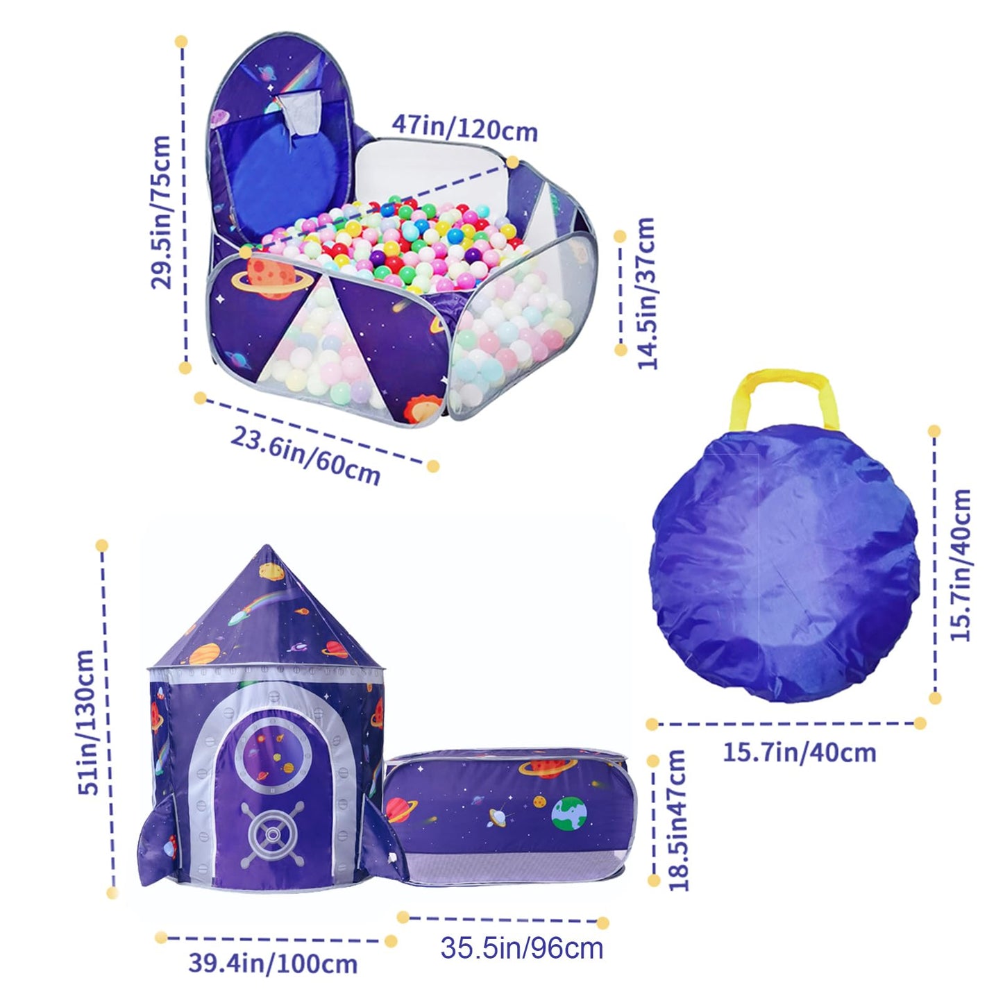 TTLOJ Gift 3pc Rocket Ship Kids Play Tent, Ball Pit, Crawl Tunnel, Toddlers Playhouse Castle Toys, Baby Boys Girls Gift for 3 4 5 6 7 Year Old, Outdoor Indoor(Balls Not Included)