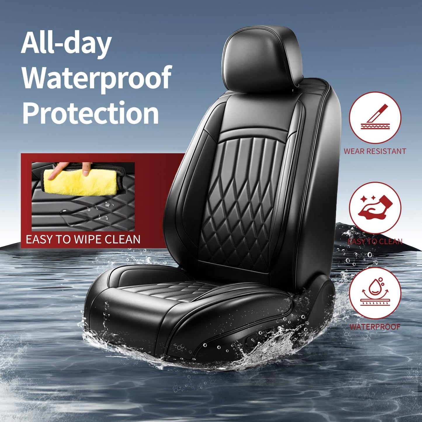 Banklif Durango Seat Covers Custom Fit for Dodge Durango 2007-2025 (Only 5-Seat Version) - Full Set Premium Leather, Waterproof, All-Weather, Airbag Compatible, Anti-Slip, Car Seat Protectors (Black
