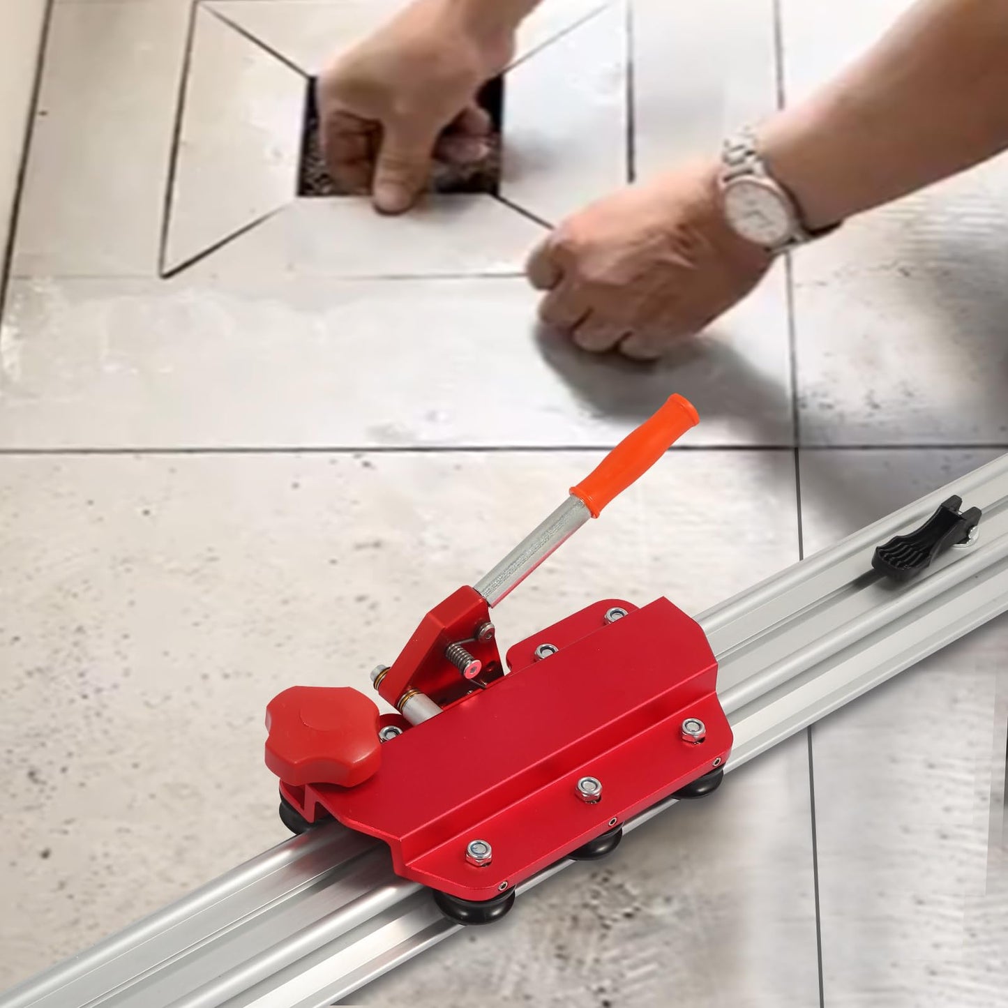 Large FormatTile Cutter, Manual Ceramic Tile Cutting Tool with Built-in Suction Cups & Tile Clamp, 3-Head Scoring Wheel System, for Up to 0.47-Inch Thick Tiles