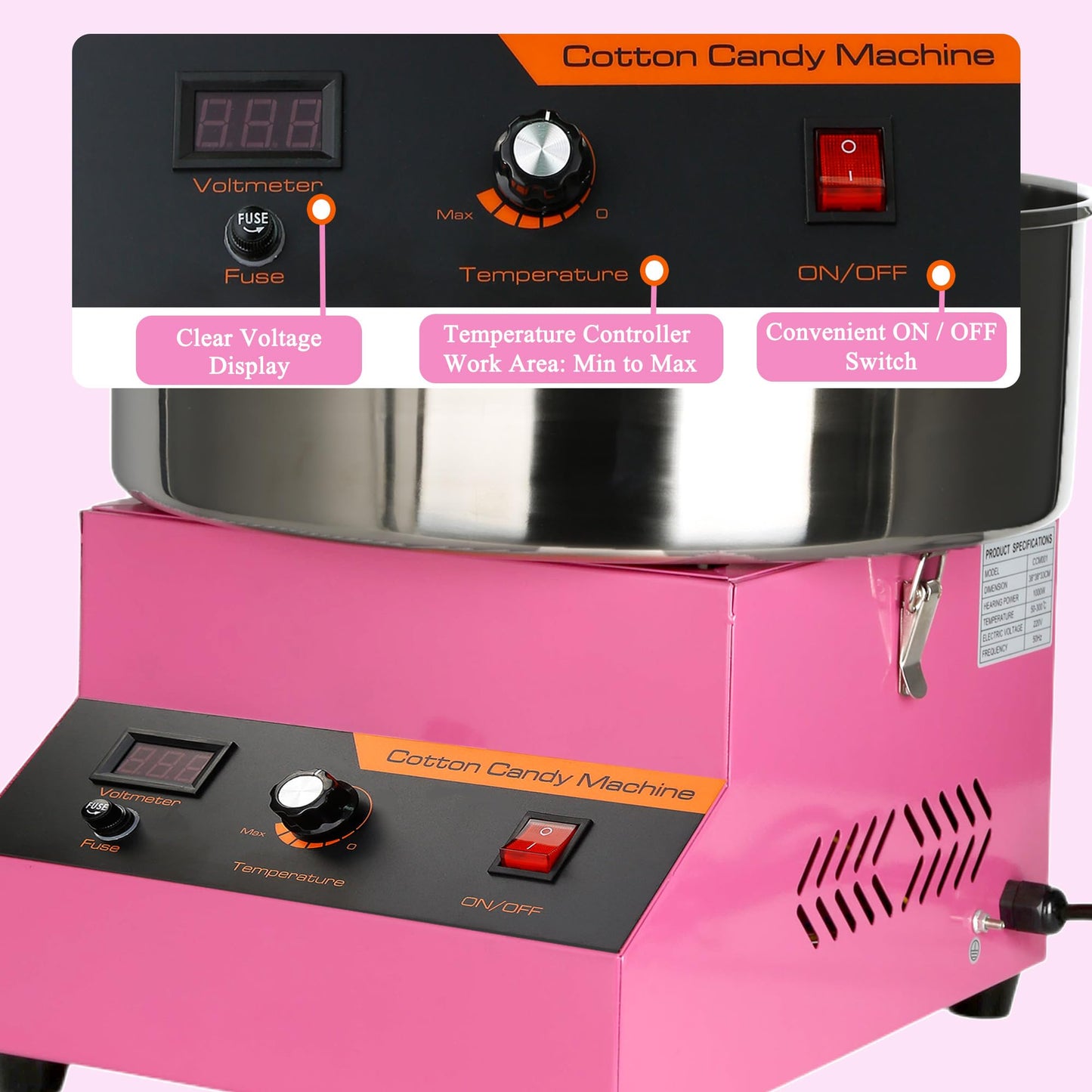 Cotton Candy Machine, Cotton Candy Maker, 1000W Electric Cotton Candy Maker Machine, Quick 3-4 Min Preheat, Commercial Cotton Candy Maker for Home, Events, Parties, and Small Business