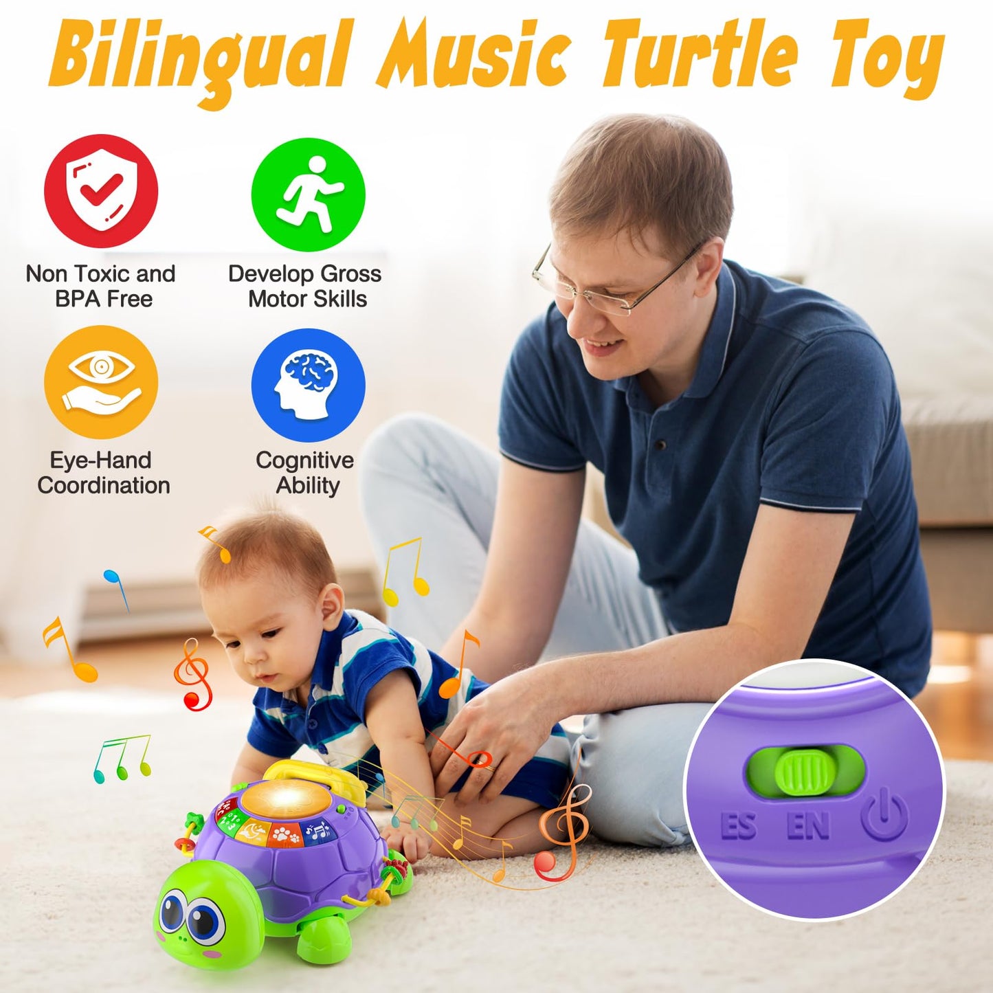 INNOSKY Baby Toys 6-12 Months, Musical Turtle Crawling Tummy Time Development Light up Infant Toys 12-18 Months, Bilingual Educational Boy Girl Gifts Toy for 3-6 4 5 7 8 9-12 Month