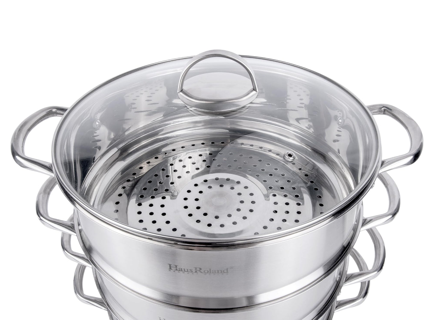 3-Tier Stainless Steel Steamer Pot with Lid Dumpling Steamer Pot for Cooking (3-tiered), Multi-Layer Cookware Pot, Food Vegetable Cooking Pan with Stackable Pan Insert for Vegetable, Dumpling, Meat, Dishwasher safe, Induction Safe (Silver, 10.56-qt. (10 L