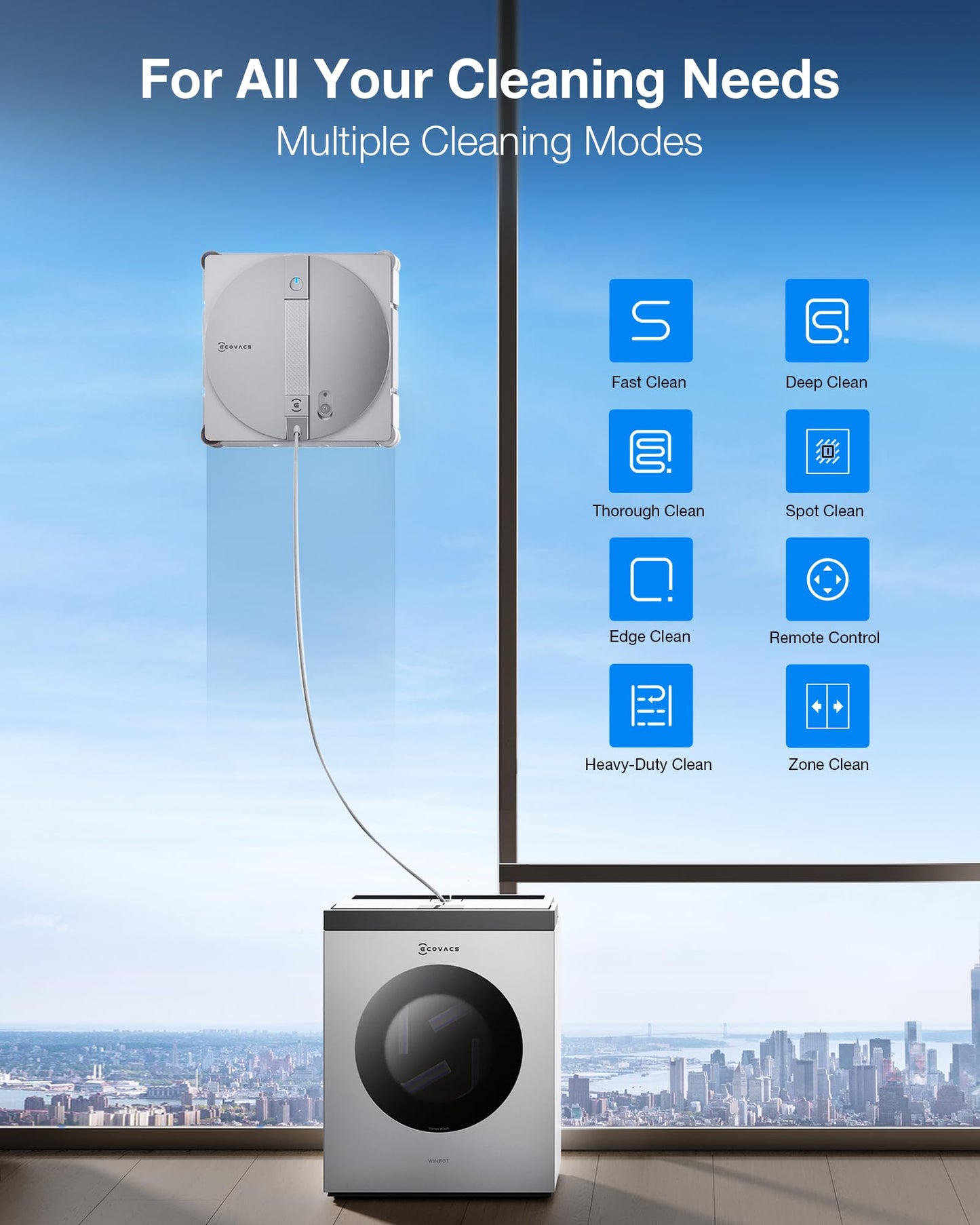 ECOVACS WINBOT W3 Omni Robot Window Cleaner with Auto Pad Washing & Multi-Functional Station, 8000Pa Suction, Intelligent Cleaning with Triple Nozzle Water Sprayer, 12-Level Protection