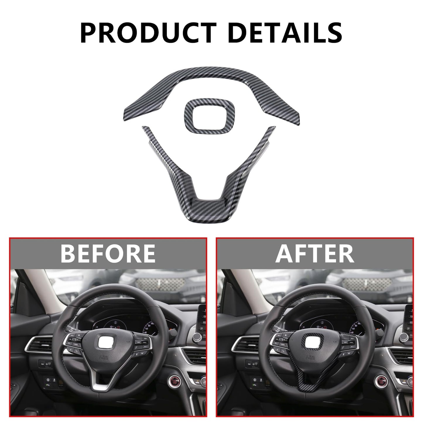 Fancemot 20 Pcs Carbon Fiber Interior Kit, Gear Shift Panel Cover AC Air Vent Cover Side Door Panel Strip Cover Steering Wheel Cover Compatible with Honda Accord 10th Gen 2018-2022